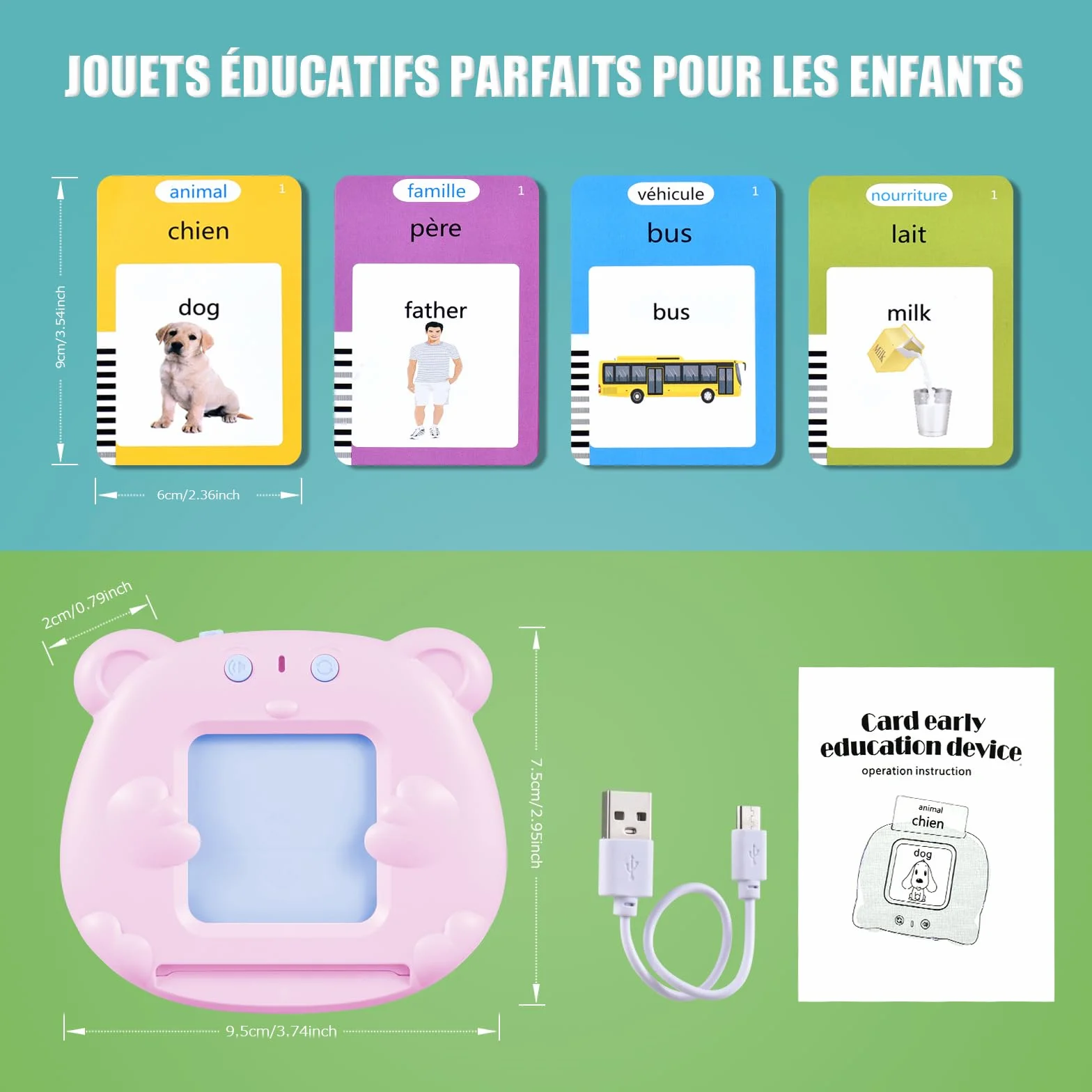 510 słów Mówiące karty flash Montessori Francuskie karty edukacyjne dla dzieci Rozmowy Flash Cards 255 arkuszy 3 lat Zabawki edukacyjne Prezenty urodzinowe dla dzieci (francuski różowy 510)