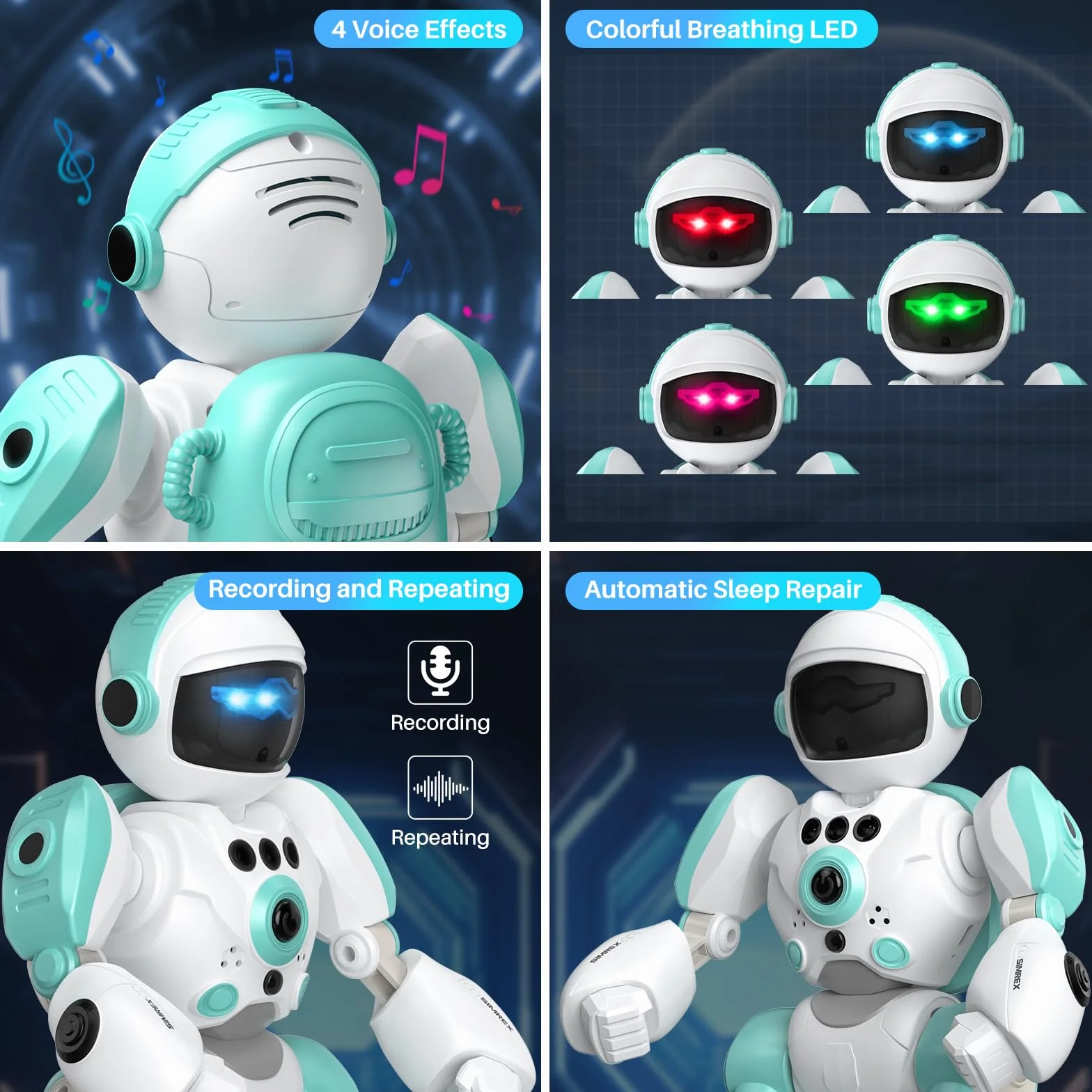 SIMREX Robot dla dzieci, ładowalny i projekcyjny, Robot RC z oczami LED i muzyką, zabawka RC z czujnikiem gestu dla 3 4 5 6 7 8 lat prezent dla chłopców i dziewcząt, jasnoniebieski