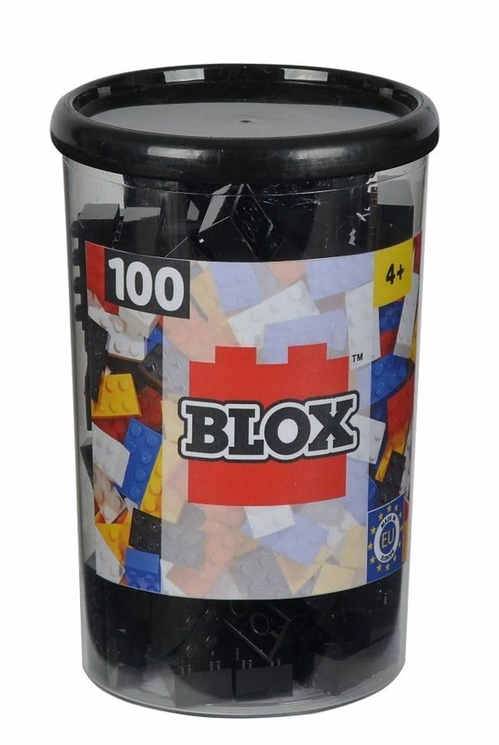 Simba 104118916 Blox, 100 czarnych klocków dla dzieci od 3 lat, 8 sztuk, w zestawie puszka, wysoka jakość, w pełni kompatybilne z wieloma innymi producentami