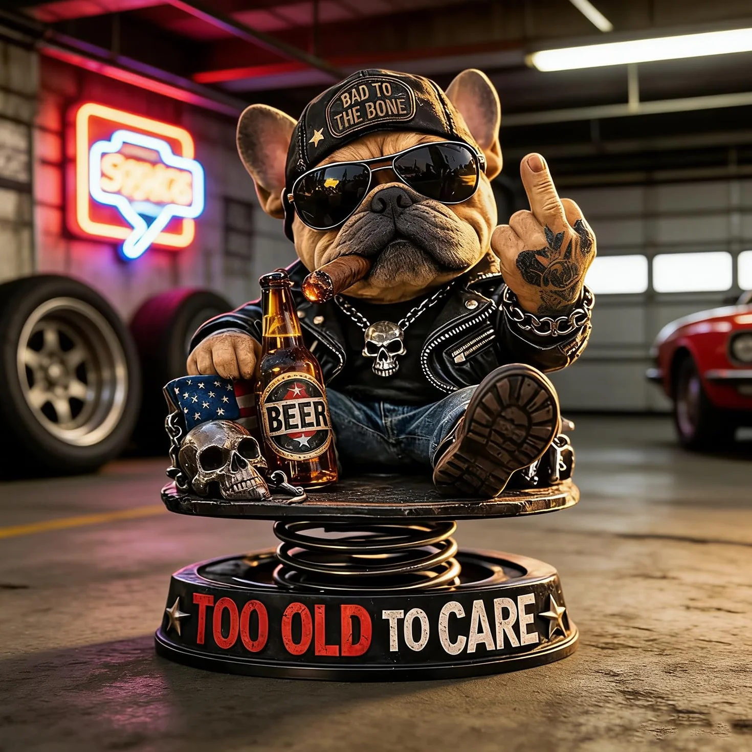 Too Old to CareDashboard Bobblehead, śliczny buldog dekoracja deski rozdzielczej, ciekawa deska rozdzielcza buldog środkowy palec statuetka dekoracja, humorystyczny bob samochodowy