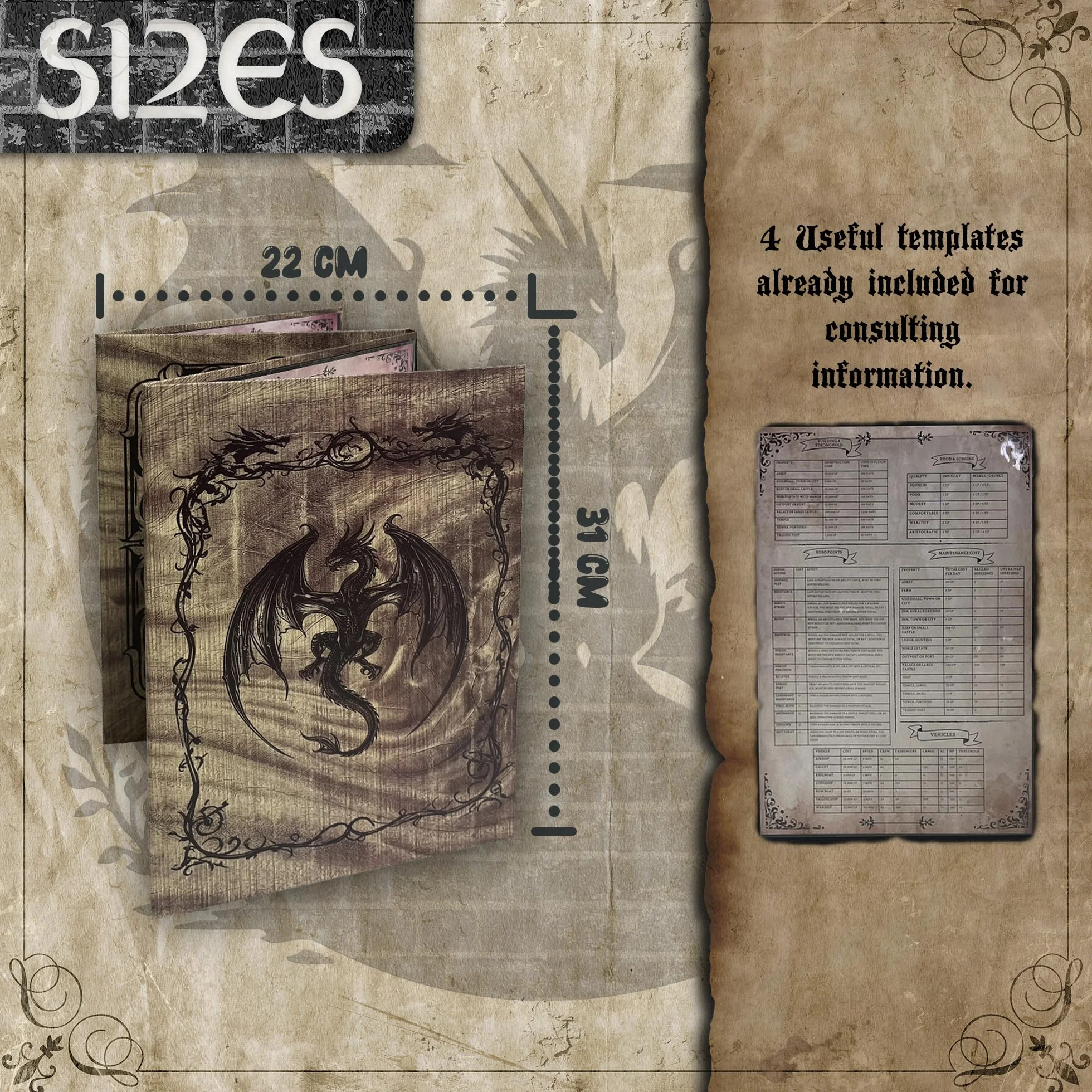Ekran Dungeon Master - DOJA Hobby - DM Screen Składany 4 Panele Gładkie wykończenie, z wbudowanymi kieszeniami i szablonami w zestawie, akcesorium do lochów i smoków i odgrywania ról