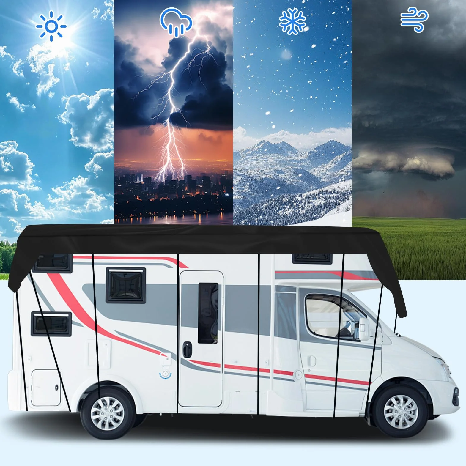 Dach ochronny do przyczepy kempingowej, wodoszczelna plandeka 210D, 8,5 x 3 m, nadaje się do przyczep kempingowych, furgonetki, autobusów, kamperów