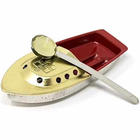 Brimtoy Klasyczny design pop-pop łódź - wykonana z cyny w zestawie ze świecą, tacą na świece i instrukcją - wymiary 14 x 6 x 3 cm - kolekcjonerska dla dorosłych/unisex