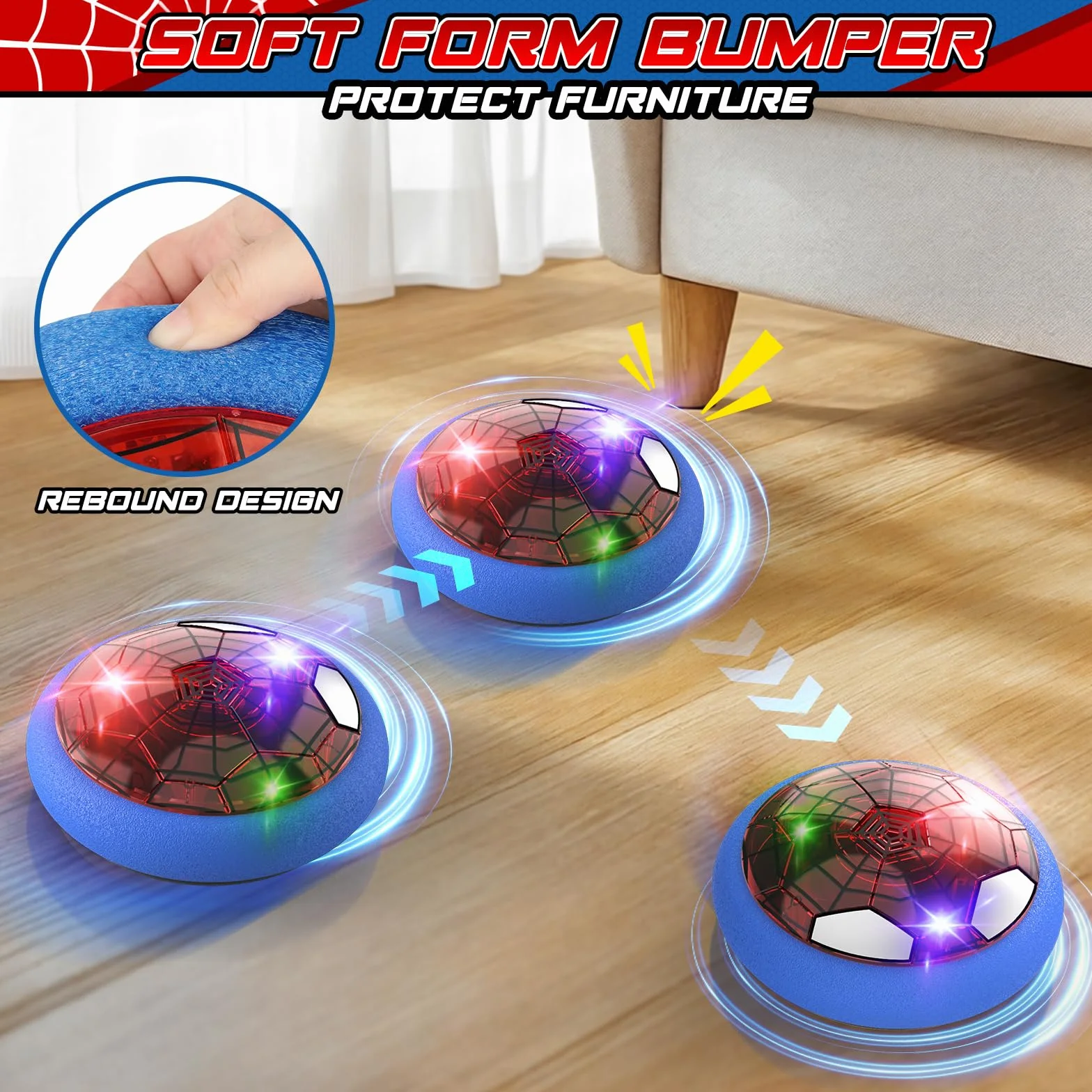 Spider Hover Ball Prezenty dla chłopców Halowa piłka nożna z oświetleniem LED Pływająca poduszka powietrzna Piłki do gry w hokeja na lodzie Zabawki dla dzieci od 3 4 5 6 7 8 9 lat Chłopiec Dziewczynka