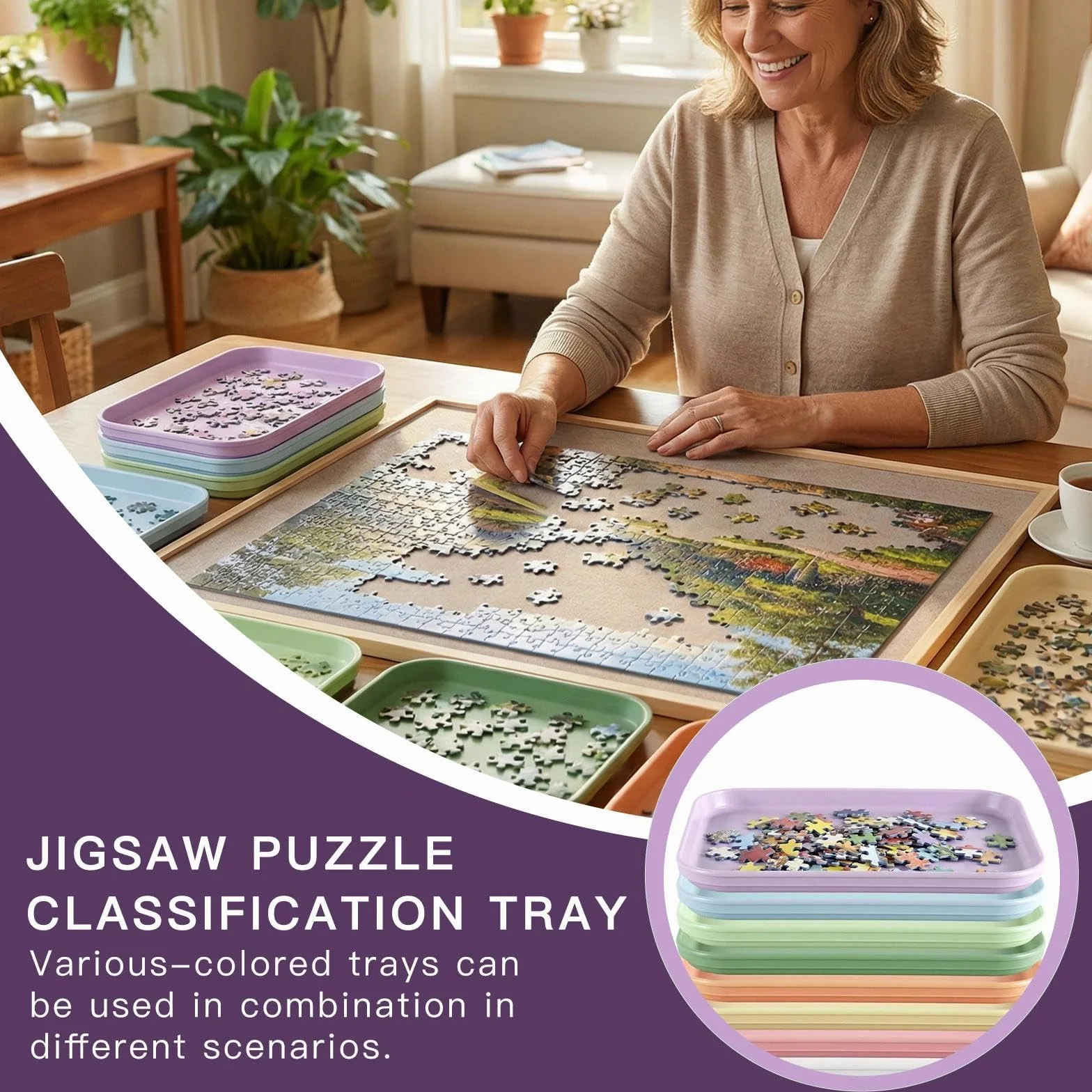 8 sztuk tacek do przechowywania puzzli, sortownik części puzzli, akcesoria do puzzli, do kategoryzowania elementów puzzli, przechowywania przedmiotów życiowych