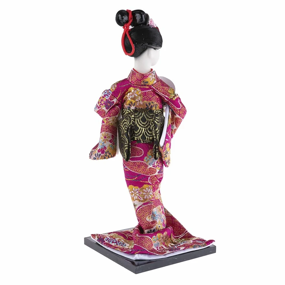 lachineuse - Japońska lalka kimono fuksja - tradycyjna azjatycka lalka 31 cm - japońska dekoracja salonu - figurka gejszy - rzemiosło - Home Deco Asia Japonia