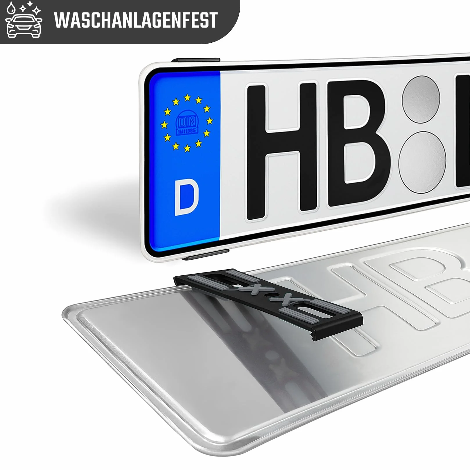 Uchwyt tablicy rejestracyjnej do samochodu, bez ramy, uniwersalny, dyskretny, bezpieczny i trwały, prawie niewidoczny, zestaw na 2 tablice rejestracyjne wraz ze śrubami mocującymi, czarno-szary