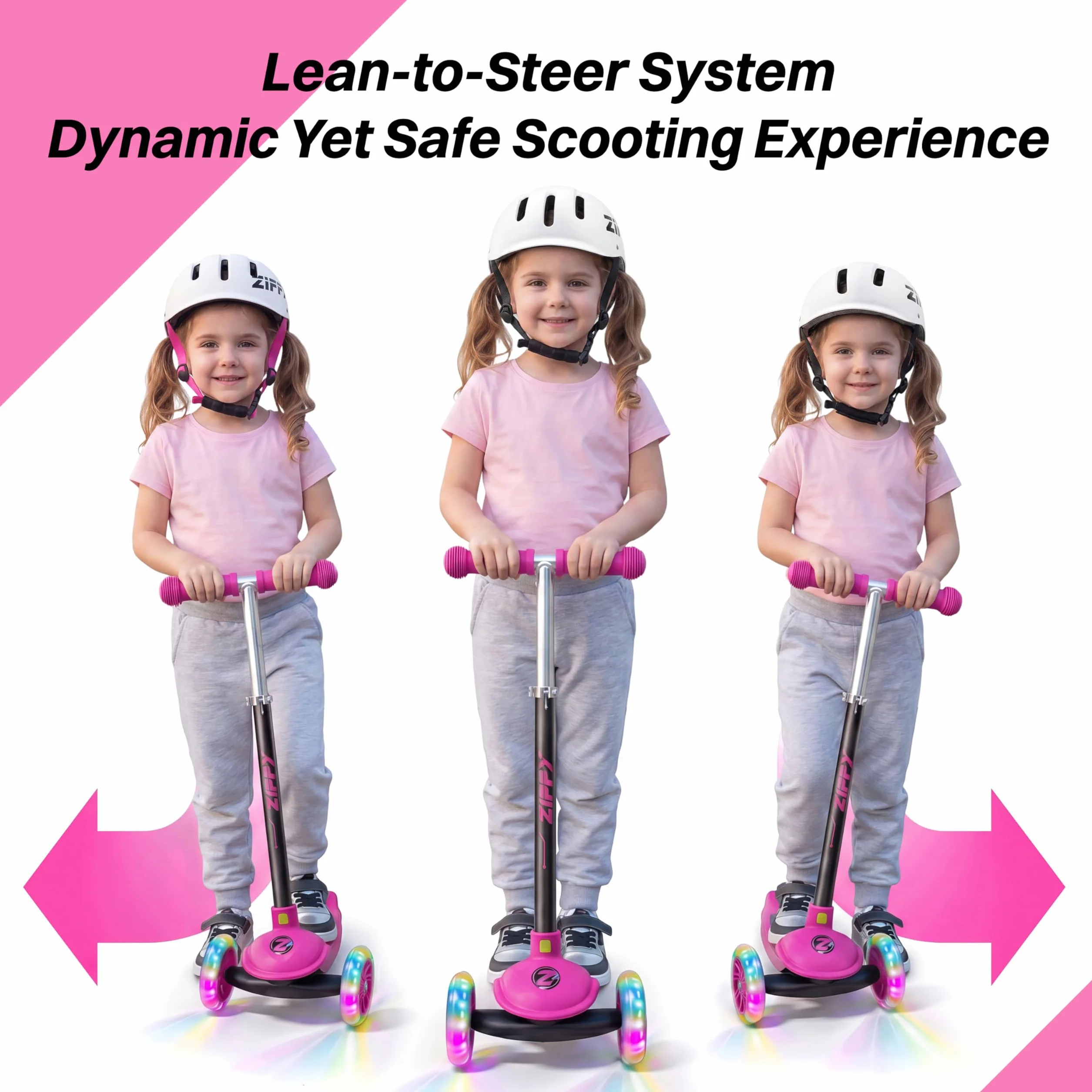 ZIFFY 3 Wheel Scooter for Kids 3-5, Toddler Kick Scooters with LED Light-Up Wheels for Boys and Girls, 5 Adjustable Height and Lean-to-Steer Design, Support up to 110 lbs, Red by JOVA