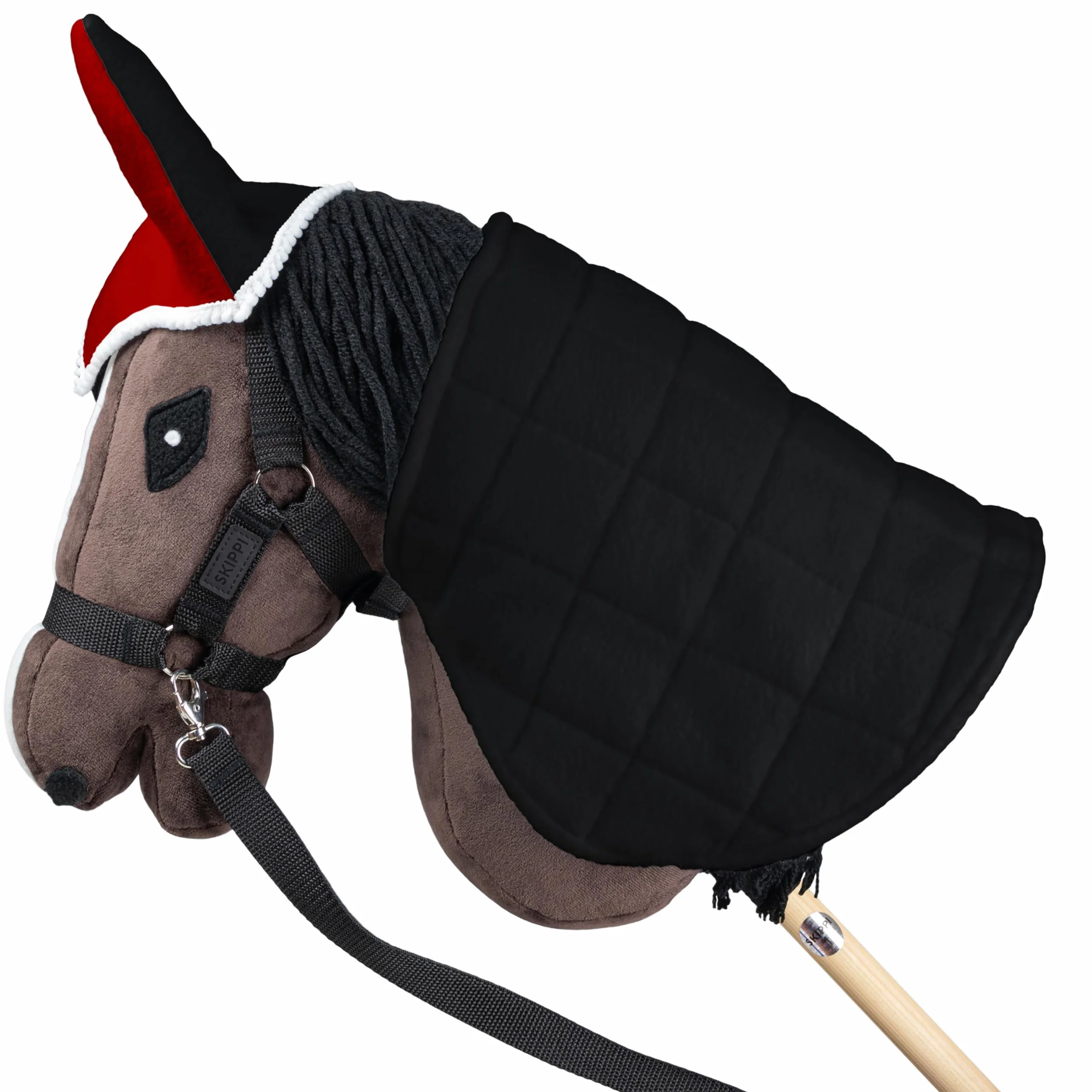 SKIPPI Zestaw Derka i Nauszniki dla Hobby Horse - Czerwona i Czarna, Hobby Horse Akcesoria, Dwustronna Derka dla Konia na Kiju
