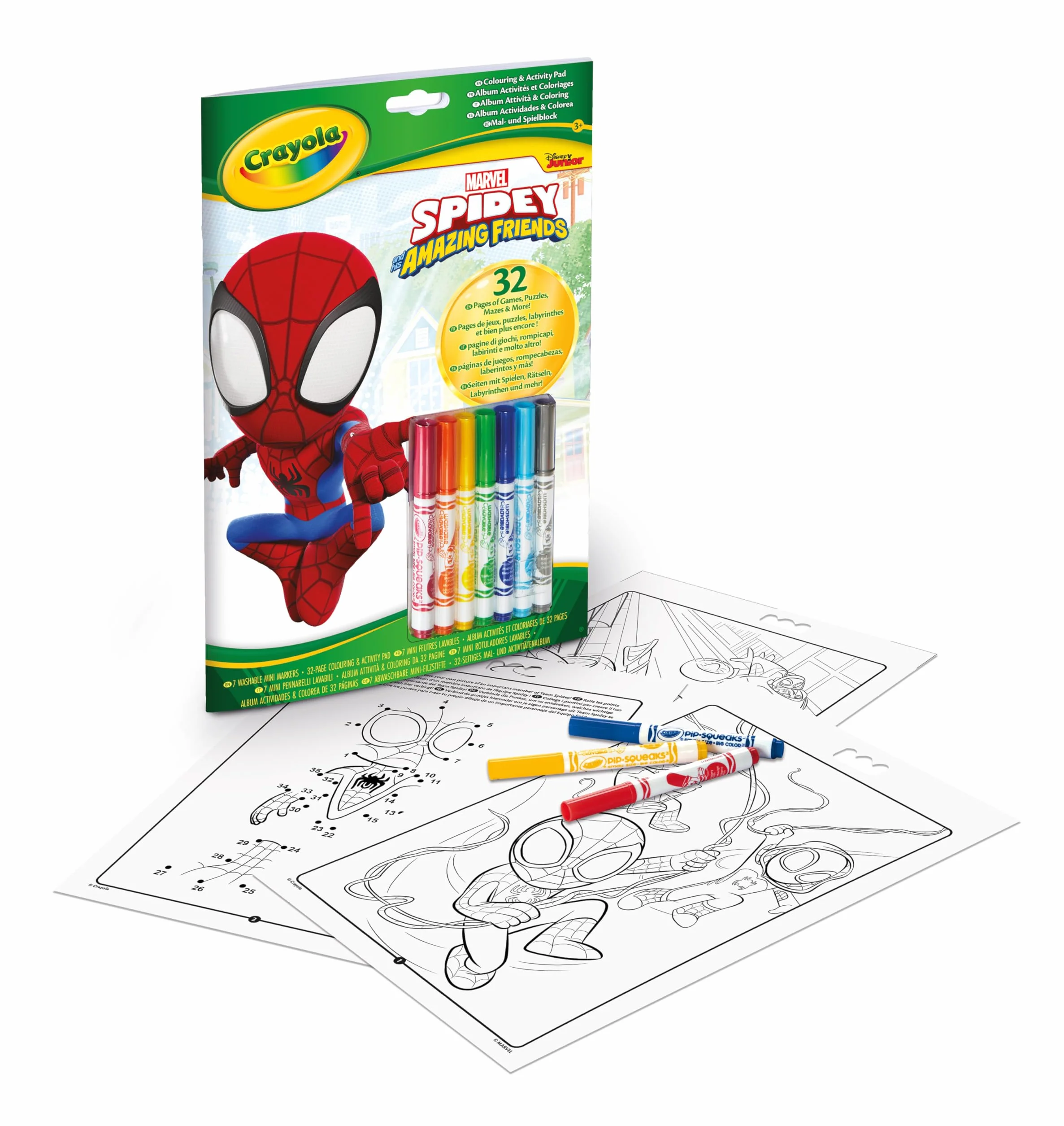 Crayola - Album kreatywny do kolorowania Spidey, 32 strony do kolorowania i 7 mini flamastrów zmywalnych, 04-2809