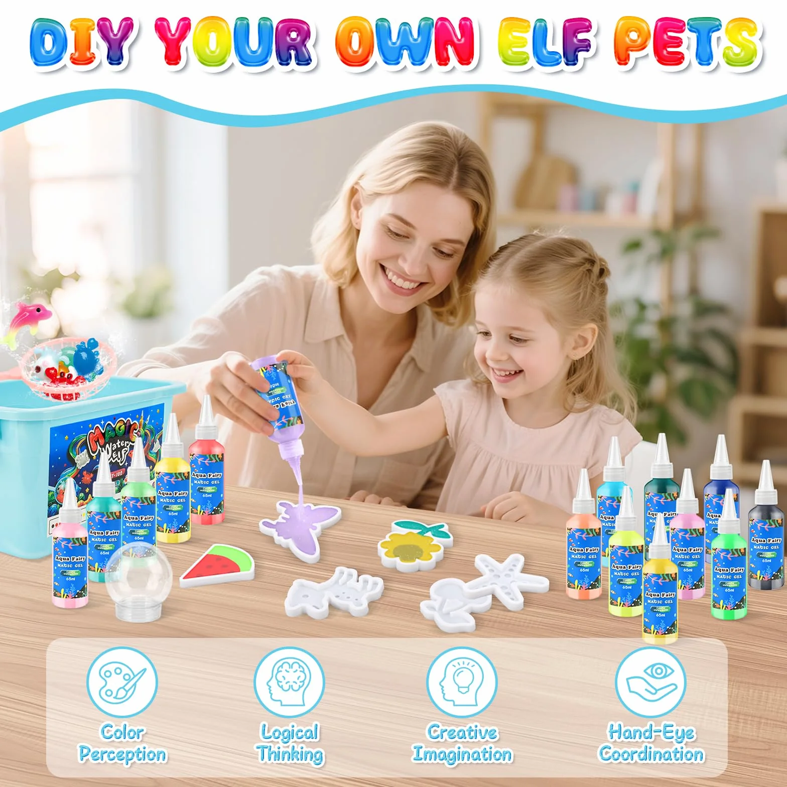 MOMSIV Zestaw magicznego żelu wodnego w 20 kolorach, magiczny zestaw Aqua Elf dla dzieci z 24 formami, zabawka wróżka DIY sztuka i rękodzieło dla chłopców i dziewcząt w wieku 5, 6, 7, 8 lat, prezenty