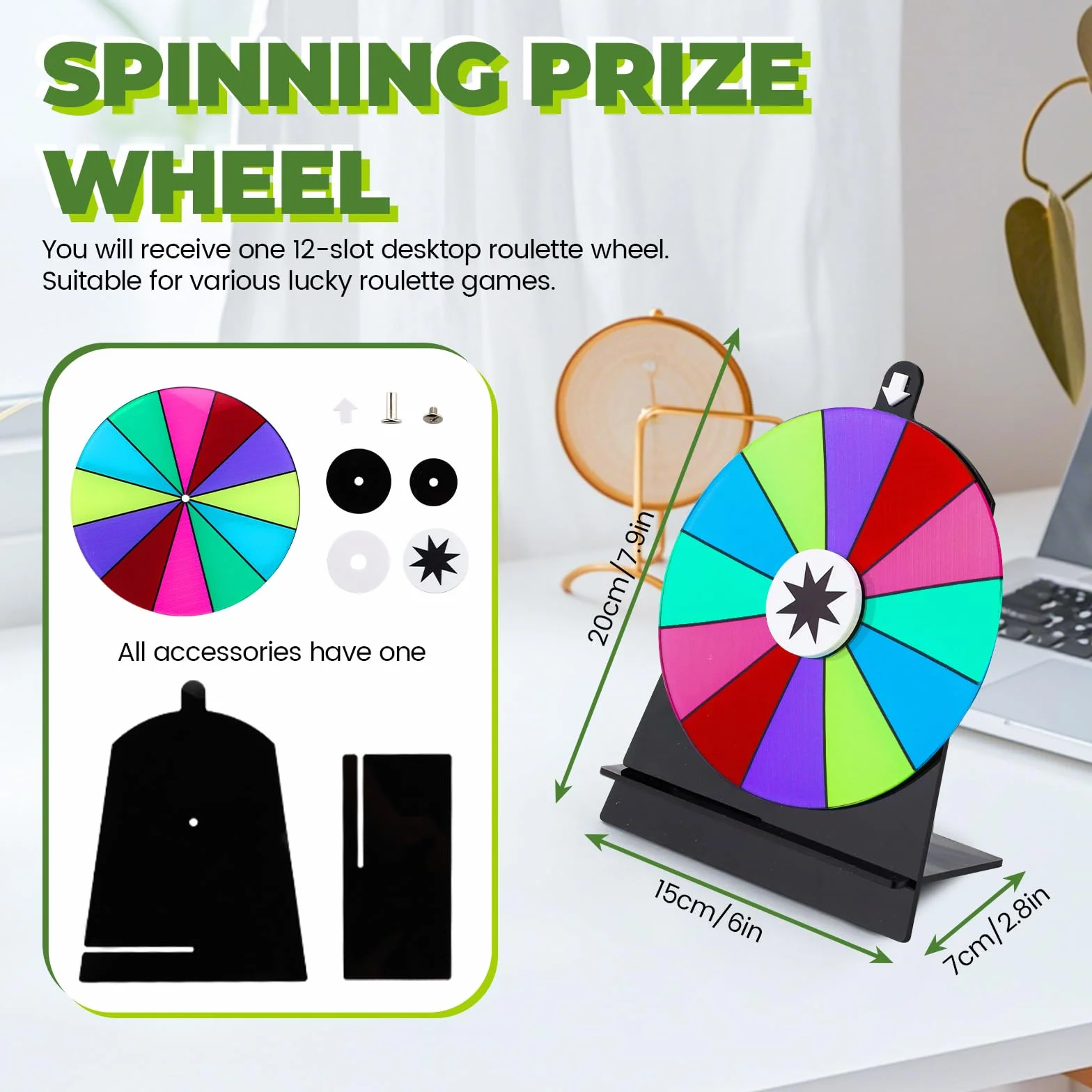 Koło obrotowe 15 cm, kolorowe koło do ruletki ze stojakiem Fortune Spin Game na imprezę, targi, karnawał, 12 przegródek