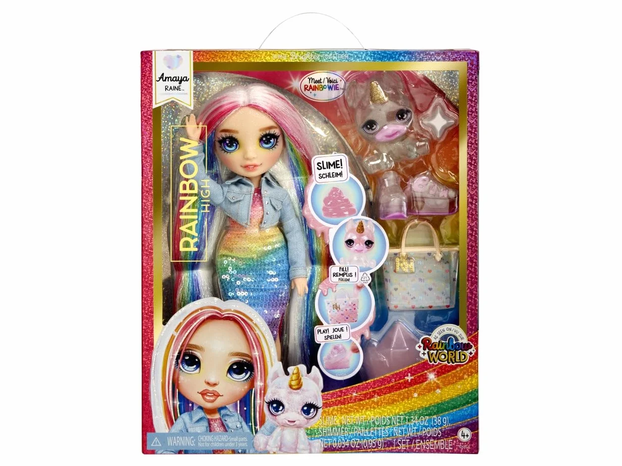 Rainbow High - Modna Lalka z Zestawem Slime i Zwierzątkiem - Amaya (Tęczowa) - 28 cm Połyskująca Lalka z Zestawem Slime, Magicznym Zwierzątkiem i Akcesoriami - 4-12 Lat
