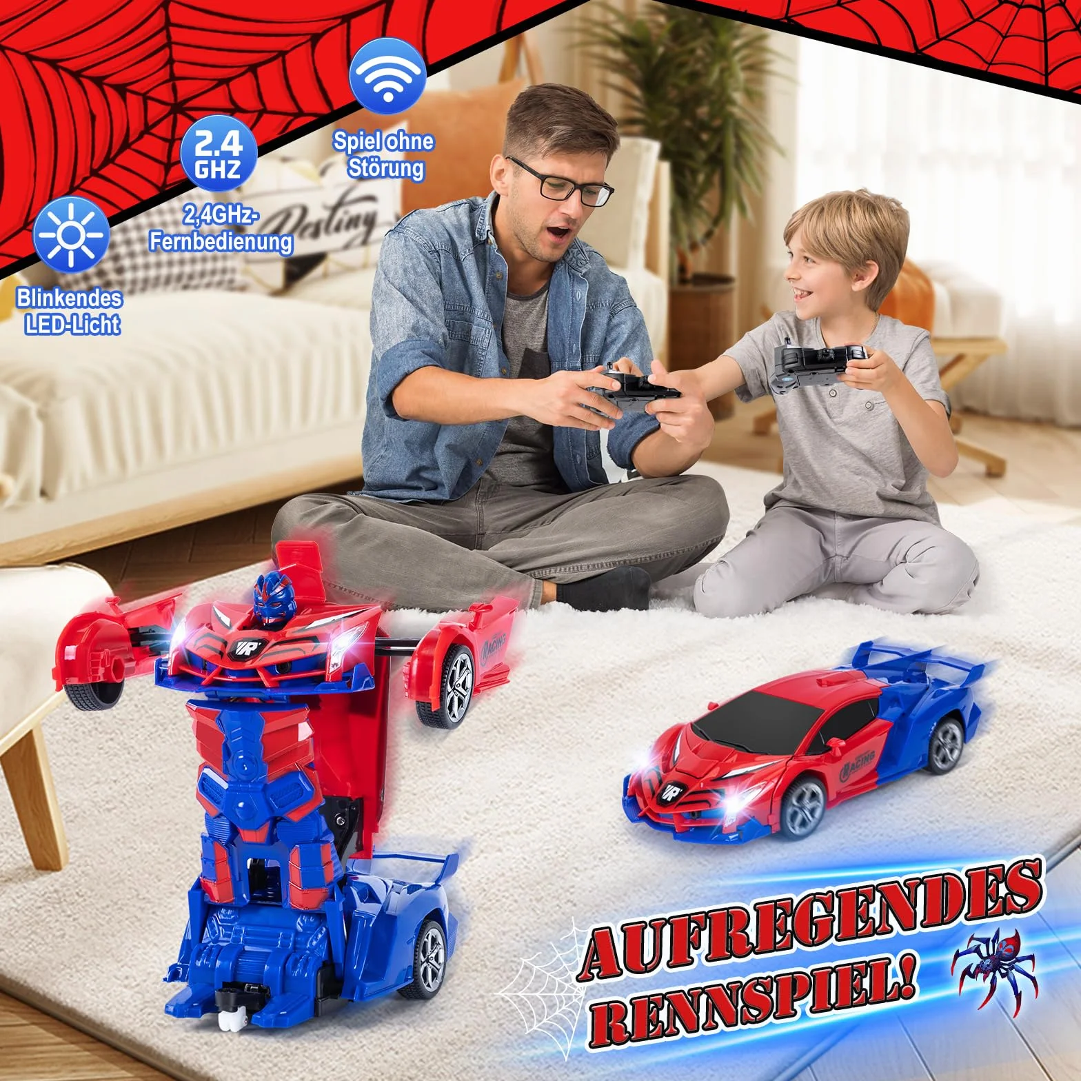 Transformator, zdalnie sterowany samochód zabawka dla dzieci 3-12, 2,4 GHz, rozpoznawanie gestów Spider RC, robot transformowany z akumulatorem, prezent urodzinowy dla chłopców i dziewczynek 4
