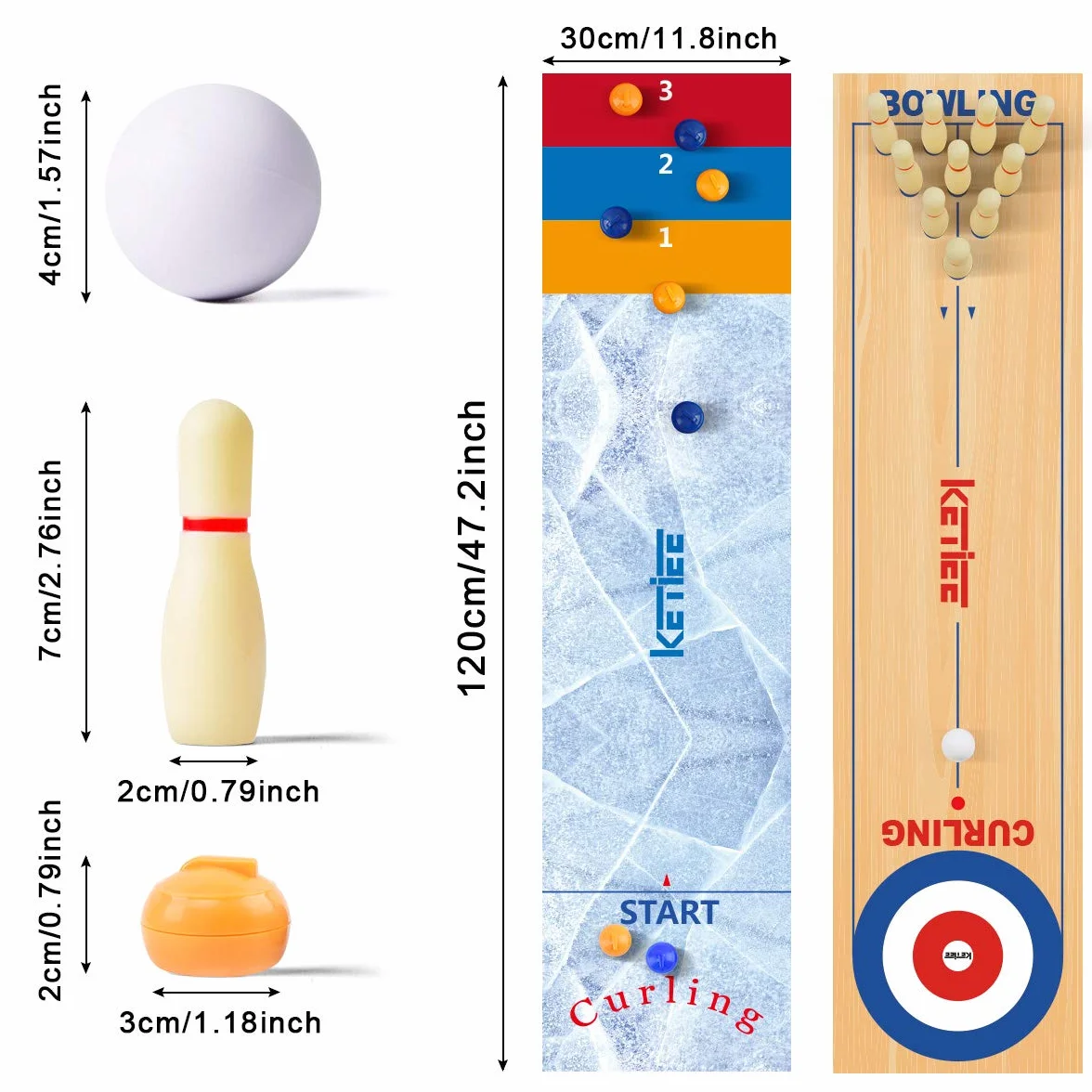 KETIEE Zestaw do kręgli 3 w 1 Shuffleboard Bowling Curling Game, przenośny stół dla drużyn i imprez rodzinnych, odpowiedni dla dzieci i dorosłych