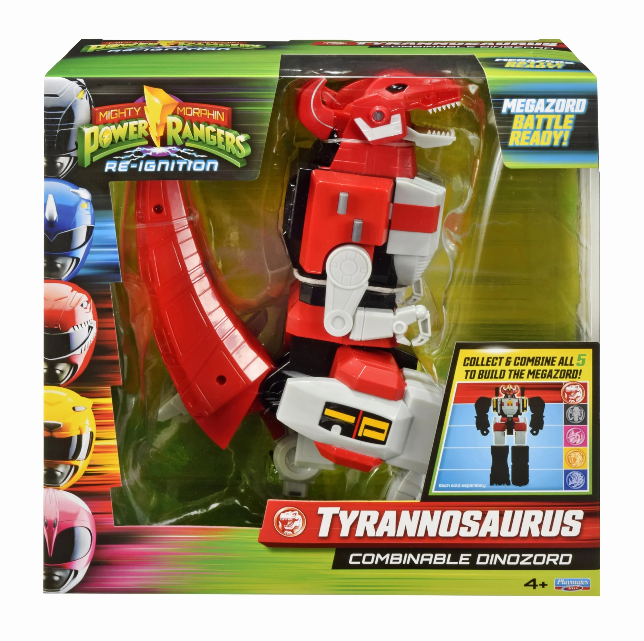 Power Rangers - Kolekcja Megazord, kombinowane Zords przegubowe, figurka, 20 cm, model Tyrannosaurus Rex Dinozord, dla dzieci od 4 lat, PWG001