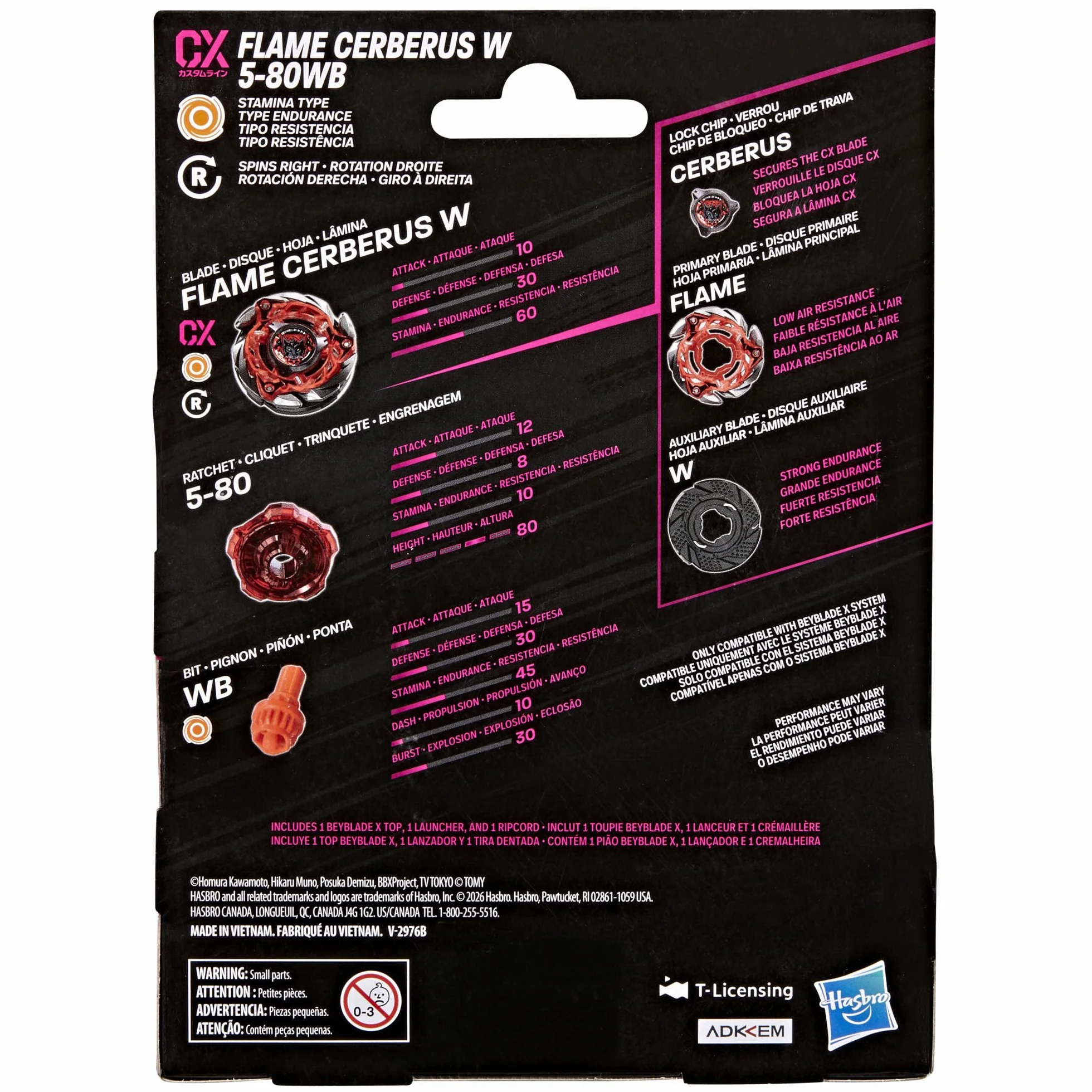 Pakiet startowy Beyblade X Flame Cerberus W 5-80WB CX, bączek i wyrzutnia