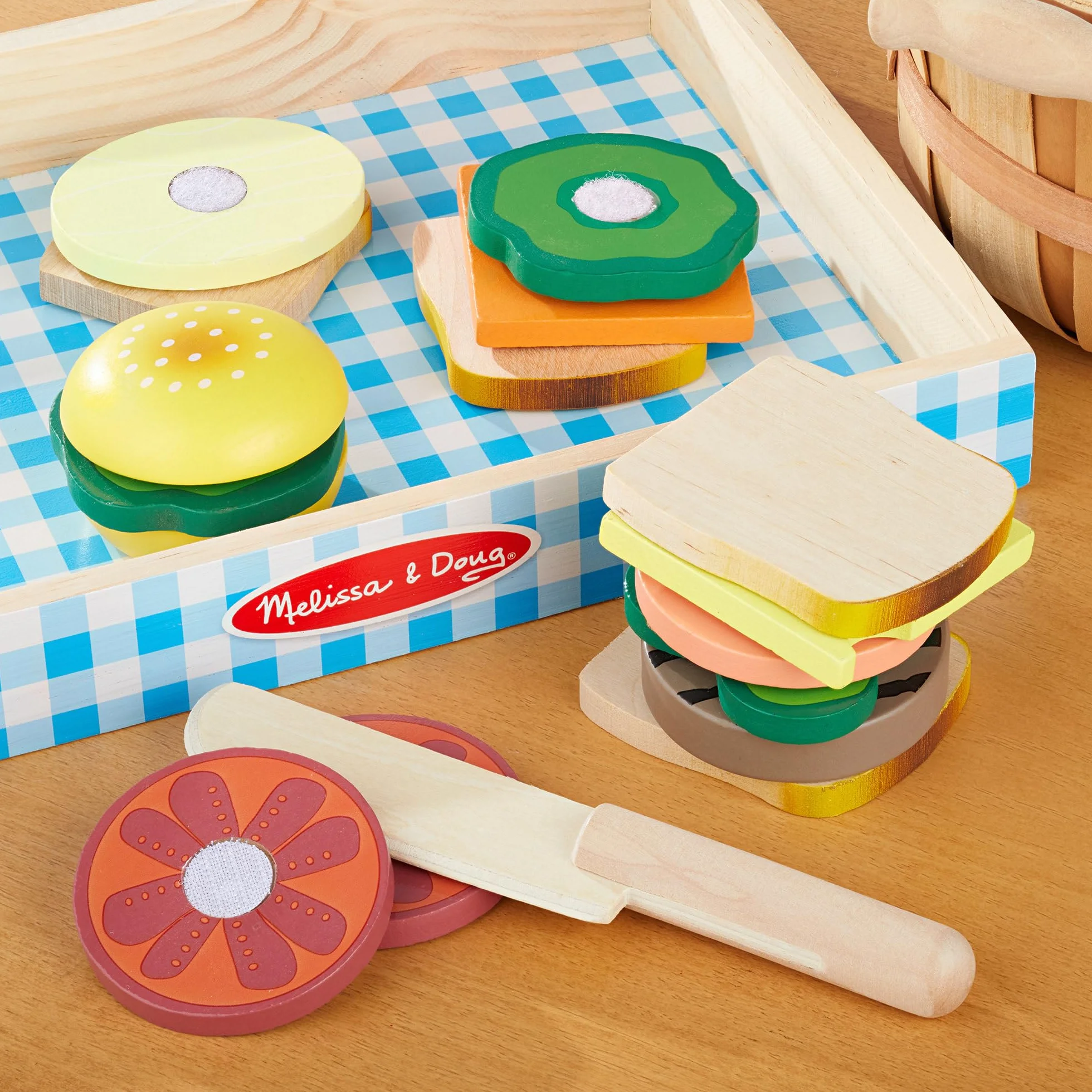 Melissa & Doug Sanwich Set Żywność do Zabawy, Wielokolorowy, ‎33.02 x 24.13 x 5.08 cm, 17 Elementów