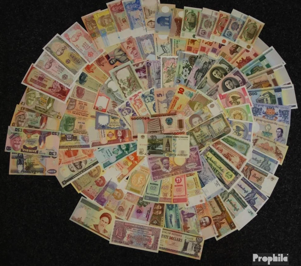 All World 100 różnych banknotów bankfrische Nuevo poza wieloma krajami (banknoty kolekcjonerskie - brak środków płatności)