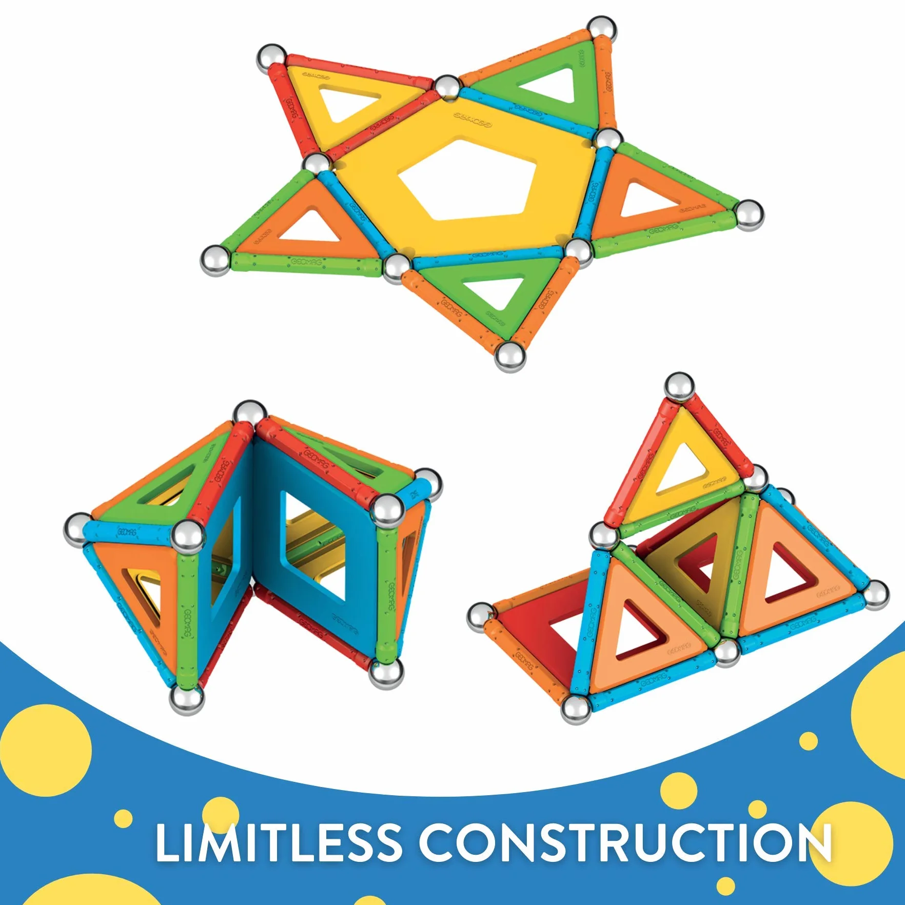 Geomag - Supercolor - Superkolorowe Magnetyczne Klocki dla Dzieci, Zabawka Magnetyczna, Gra Edukacyjna, Green Collection, 100% Plastiku z Recyklingu, 52 sztuk