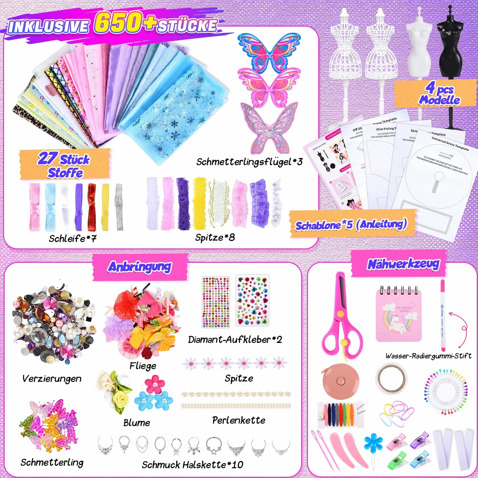 JONRRYIN Fashion Design kreatywny zestaw, 600 + kreacja mody, kreacja mody dla dzieci, kreatywny zestaw rekreacyjny dla dziewcząt, 8-12 lat