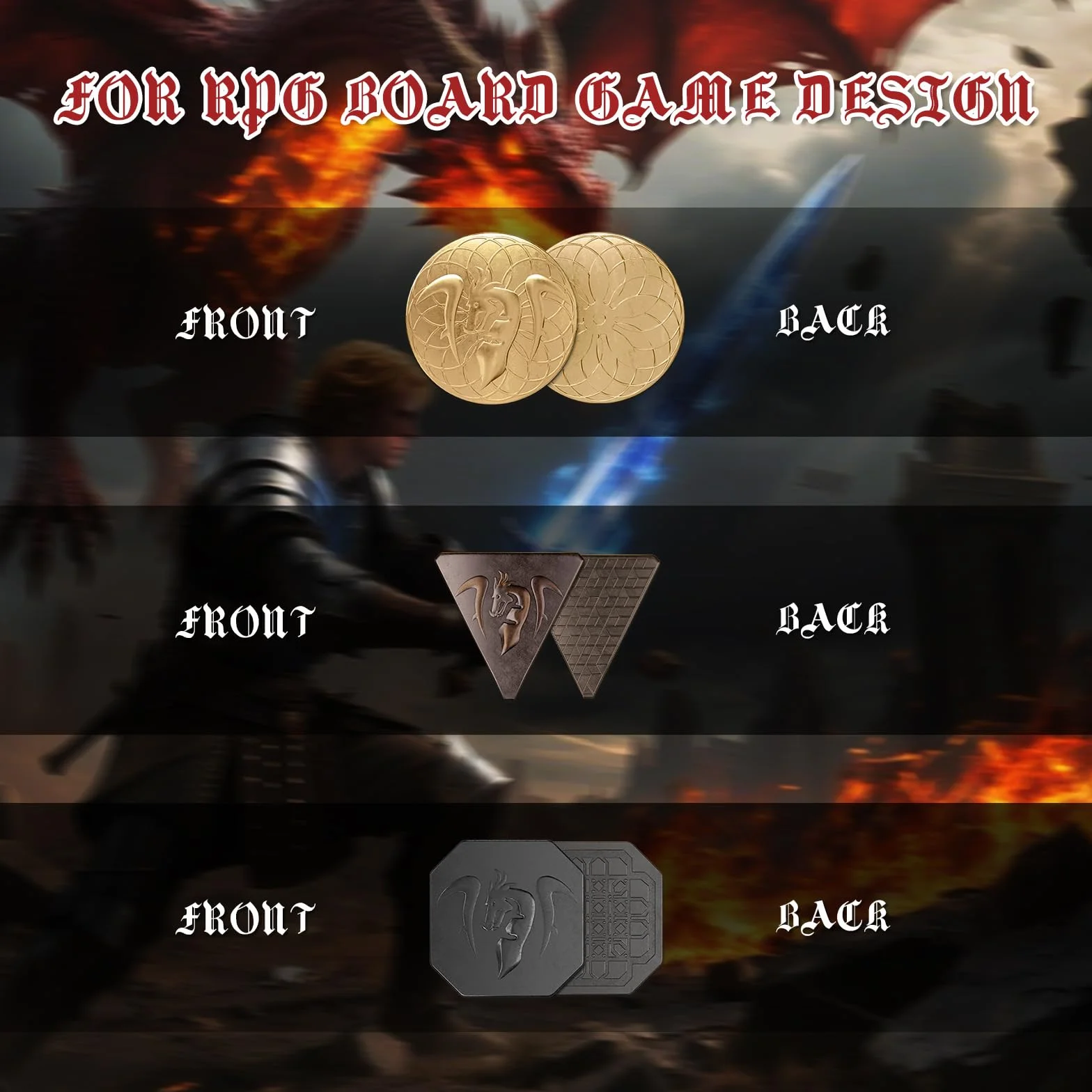 70 PCS Metalowe Monety DND, Skórzana Torba, Zawiera 30 złotych i 20 srebrnych oraz 20 miedzianych monet, Fantasy Tokeny do Gier Planszowych