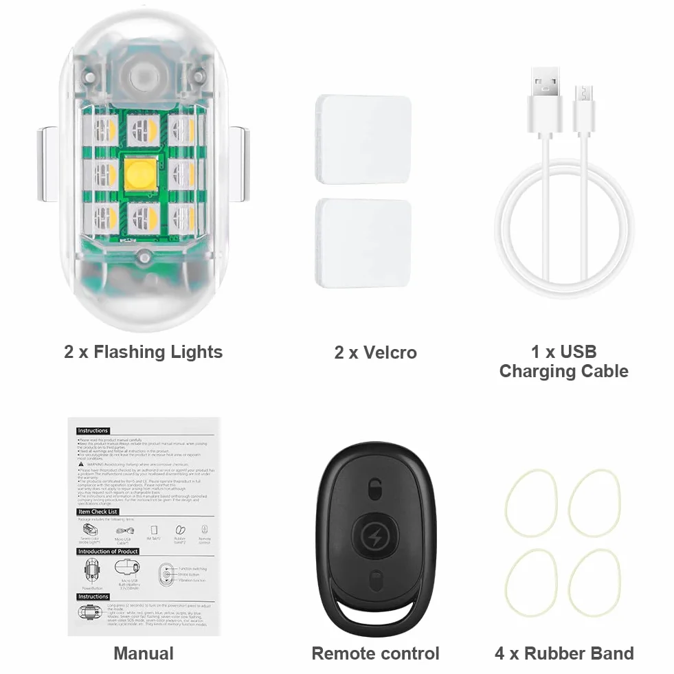 Ainiv Drone Strobe Light, 2PCS Drone Strobe Light, światło antykolizyjne do lotów nocnych, światła ostrzegawcze LED w nocy, 7 kolorów bezprzewodowych do motocykli, samochodów RC, dronów