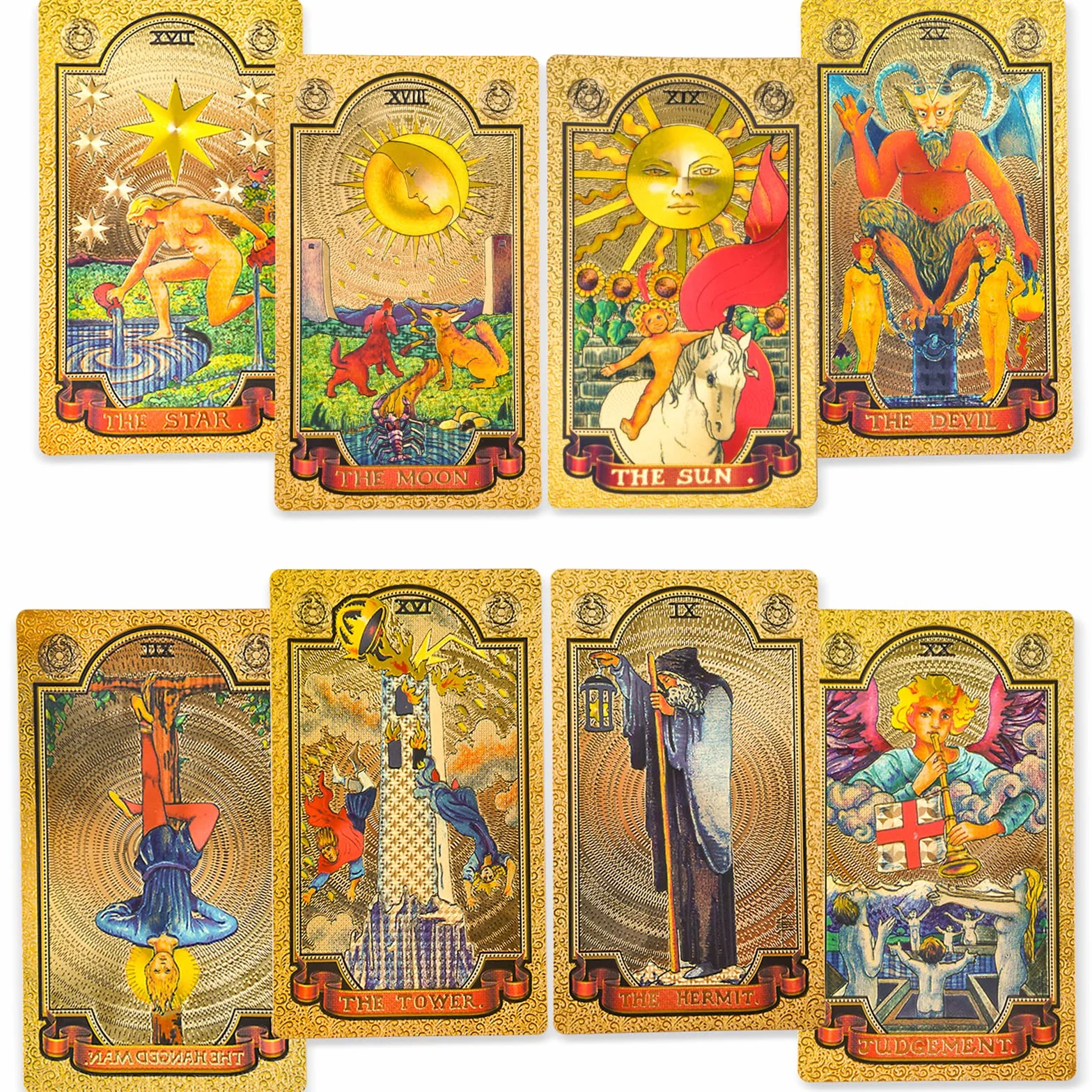 KIINO 78 kart tarota ze złotą folią, z przewodnikiem, talia tarota, dla początkujących i profesjonalnych graczy, z pudełkiem na tarot, PCW, trwałe, wodoodporne, odporne na zagniecenia