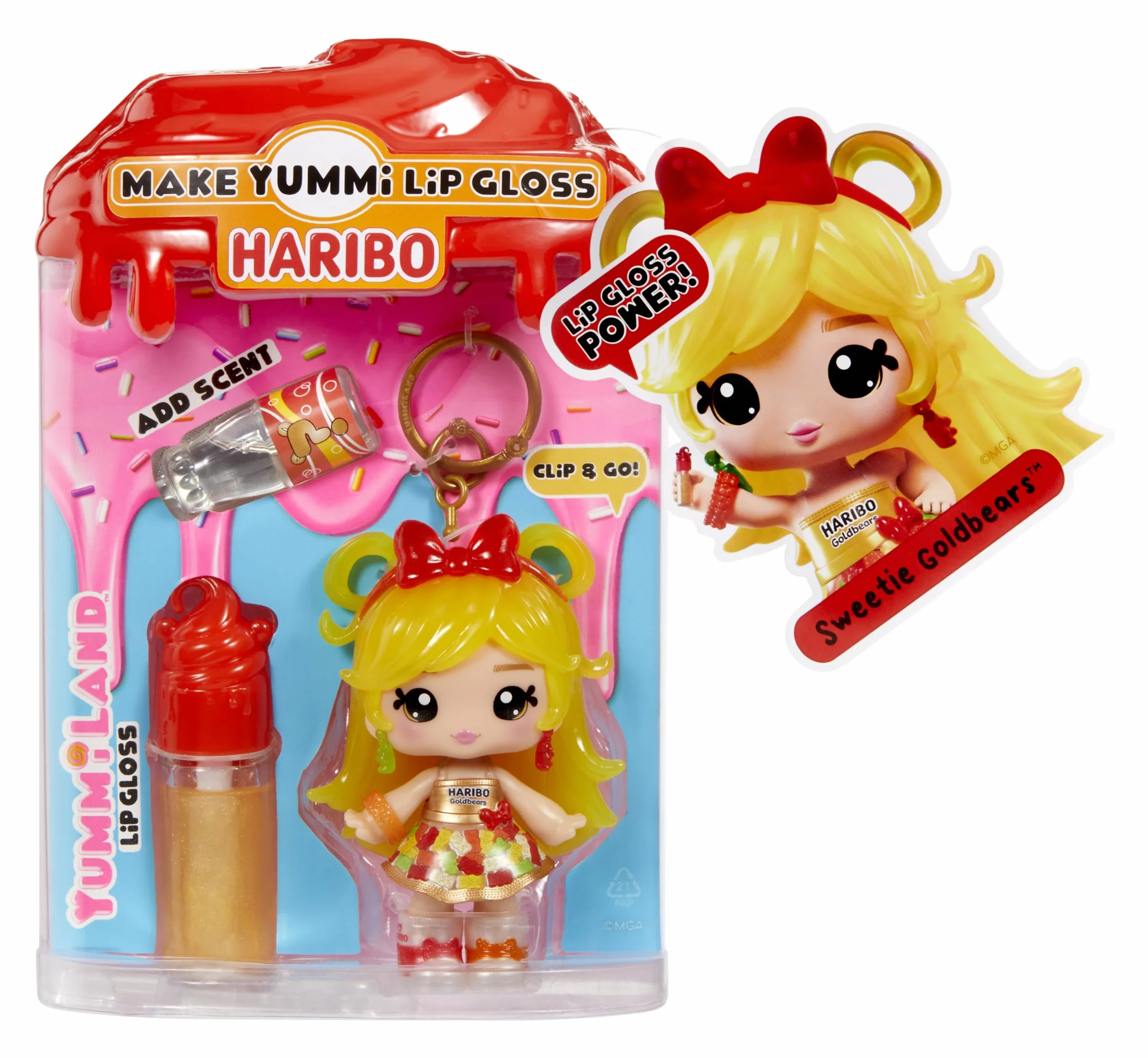 Yummiland x Licensed Sweets Lip Gloss Doll: Haribo Goldbears - Sweetie Goldbears – w Zestawie Lalka, Błyszczyk DIY i Breloczek! Zabawa z Makijażem i Kolekcjonerska Gratka dla Dzieci od 4. Roku Życia