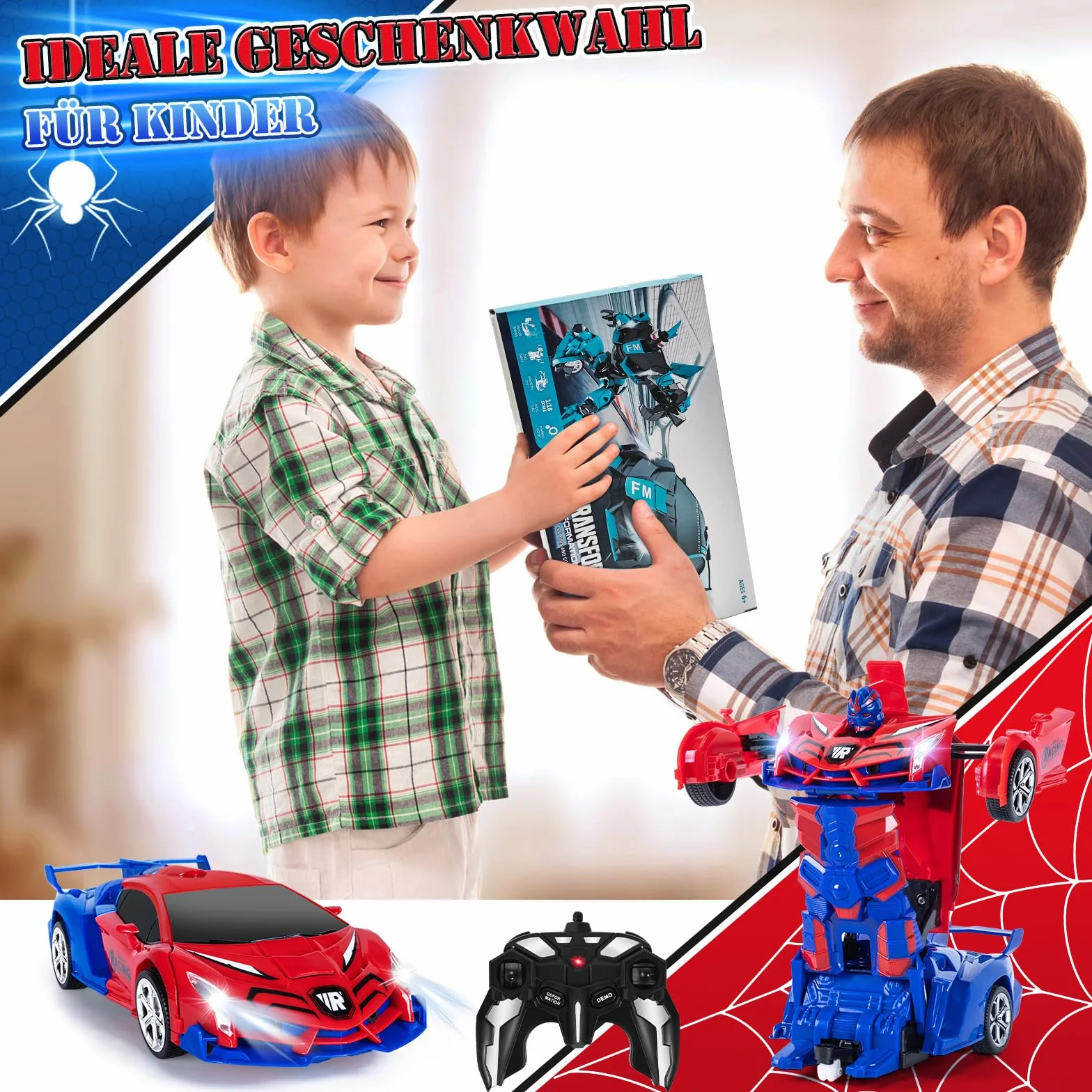 Transformator, zdalnie sterowany samochód zabawka dla dzieci 3-12, 2,4 GHz, rozpoznawanie gestów Spider RC, robot transformowany z akumulatorem, prezent urodzinowy dla chłopców i dziewczynek 4