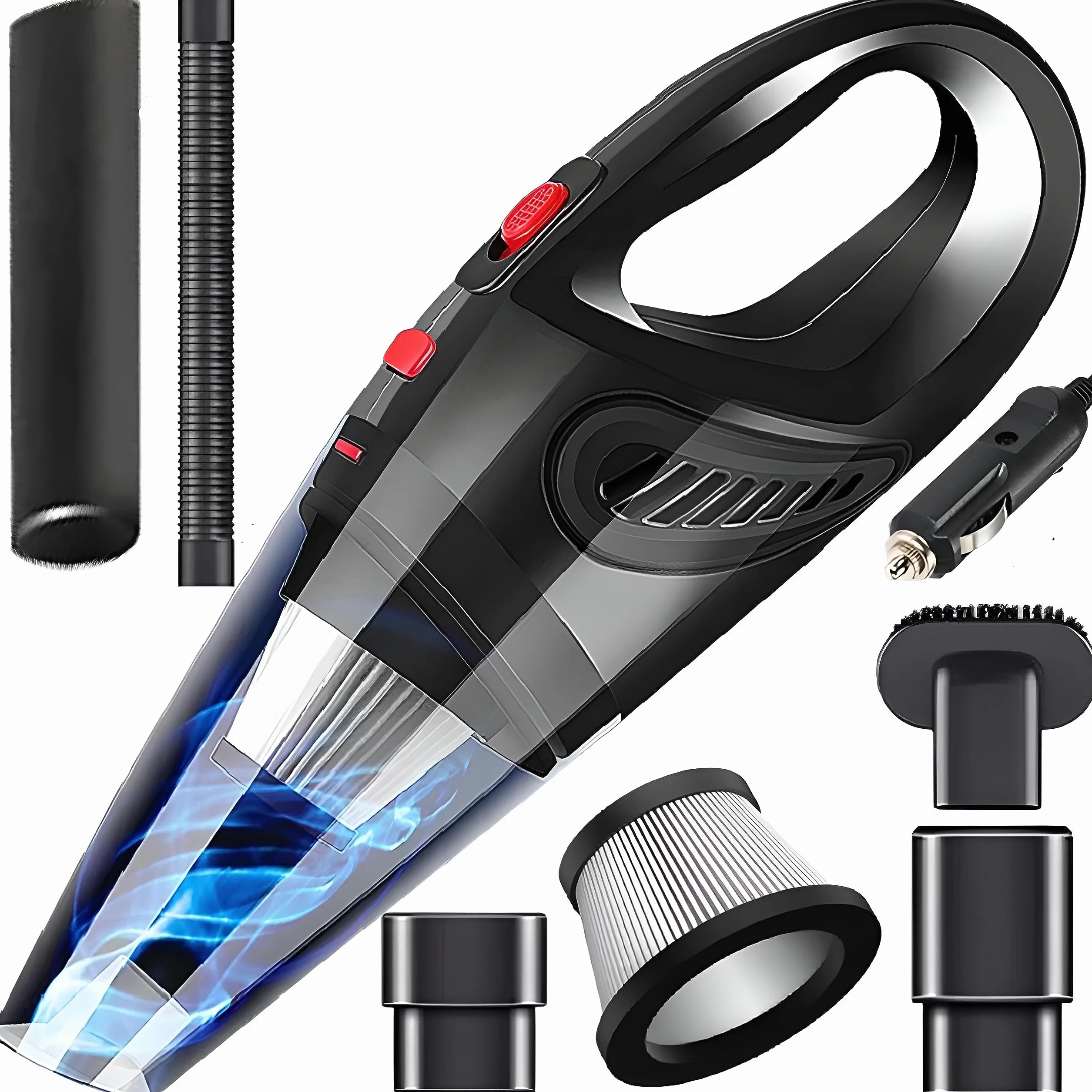 Retoo Odkurzacz 4-w-1 Dry DC 12V 120W 4200Pa, Z Filtrem HEPA, Ręczny Ze Szczotką i Miękkim Wężem, Samochodowy Z Kablem 4,8 m Do Zapalniczki