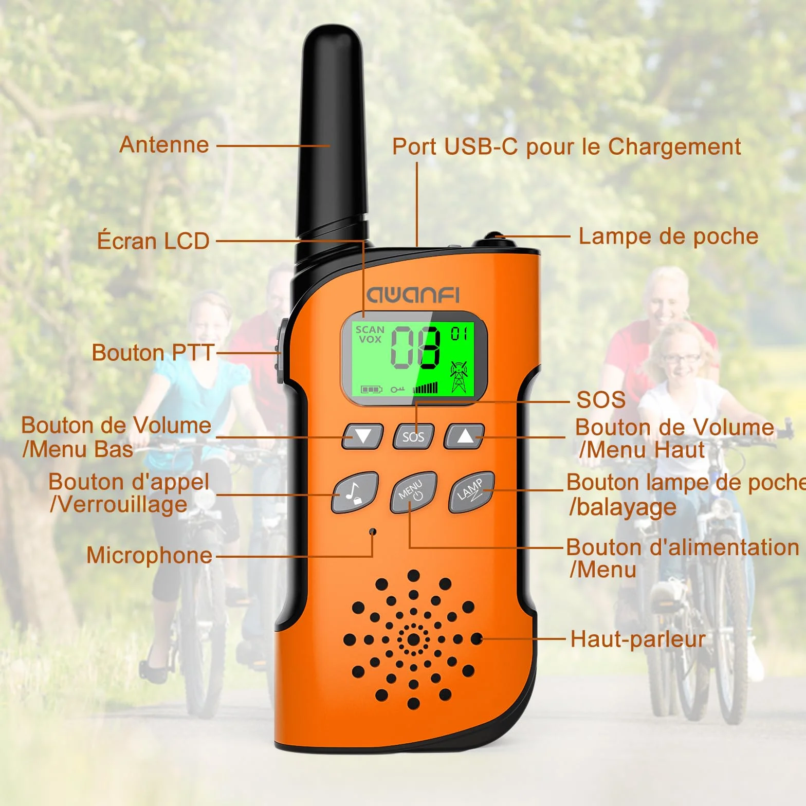 Walkie Talkie z Akumulatorem 1200mAh, Walkie Talkie dla Dzieci i Dorosłych, 16-Kanałowy Zestaw Radiowy, Walky Talky z Kablem ładującym Typu-C, Walkie Talki na Zewnątrz, Camping