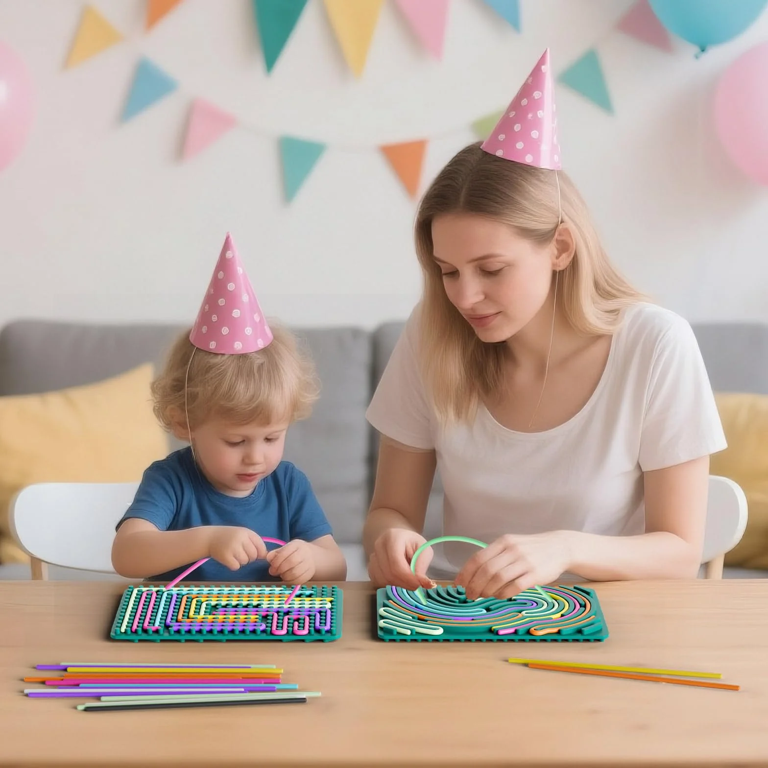 Zabawka sensoryczna Activity Board z torbą podróżną i 20 sznurkami, silikonowa dwustronna zabawka do autyzmu, stresu, ADHD, lęku, gry zabawka dla dzieci od 3 lat