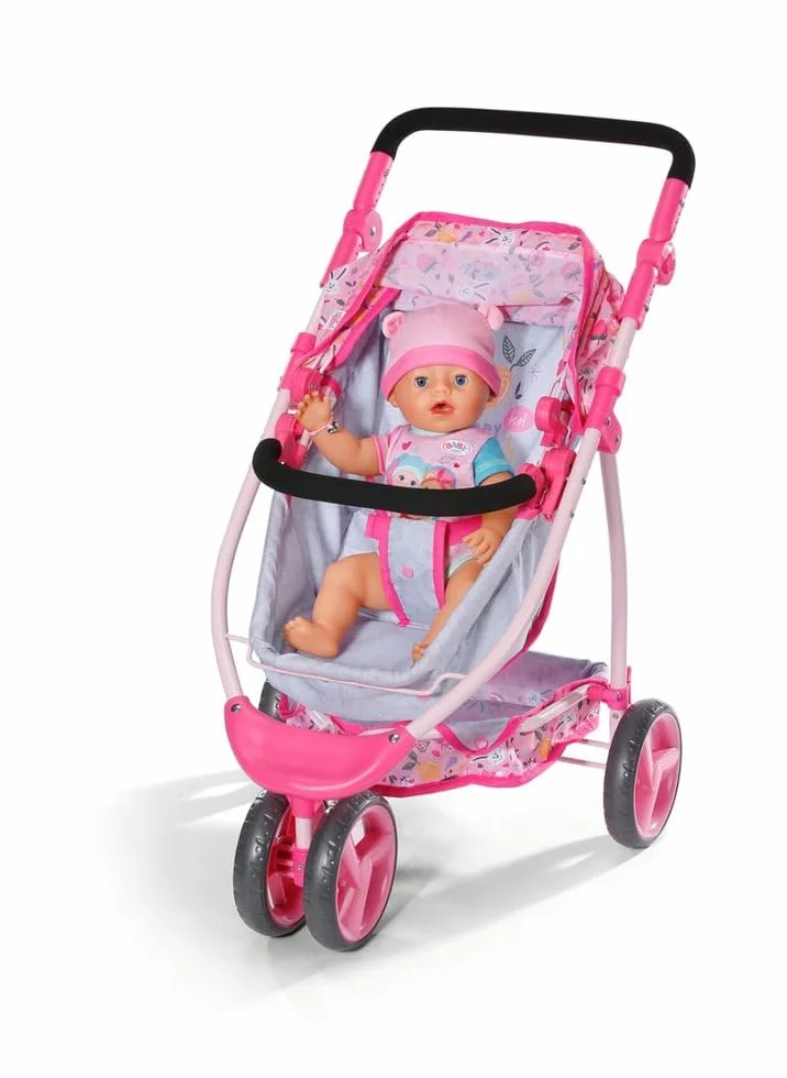 BABY born 834145 Zapf Creation wózek dziecięcy ze składanym kapturem, przekształca się z klasycznego wózka dziecięcego na sportowy jogger, schowek na akcesoria, pasuje do lalek 43 cm, dla dzieci w