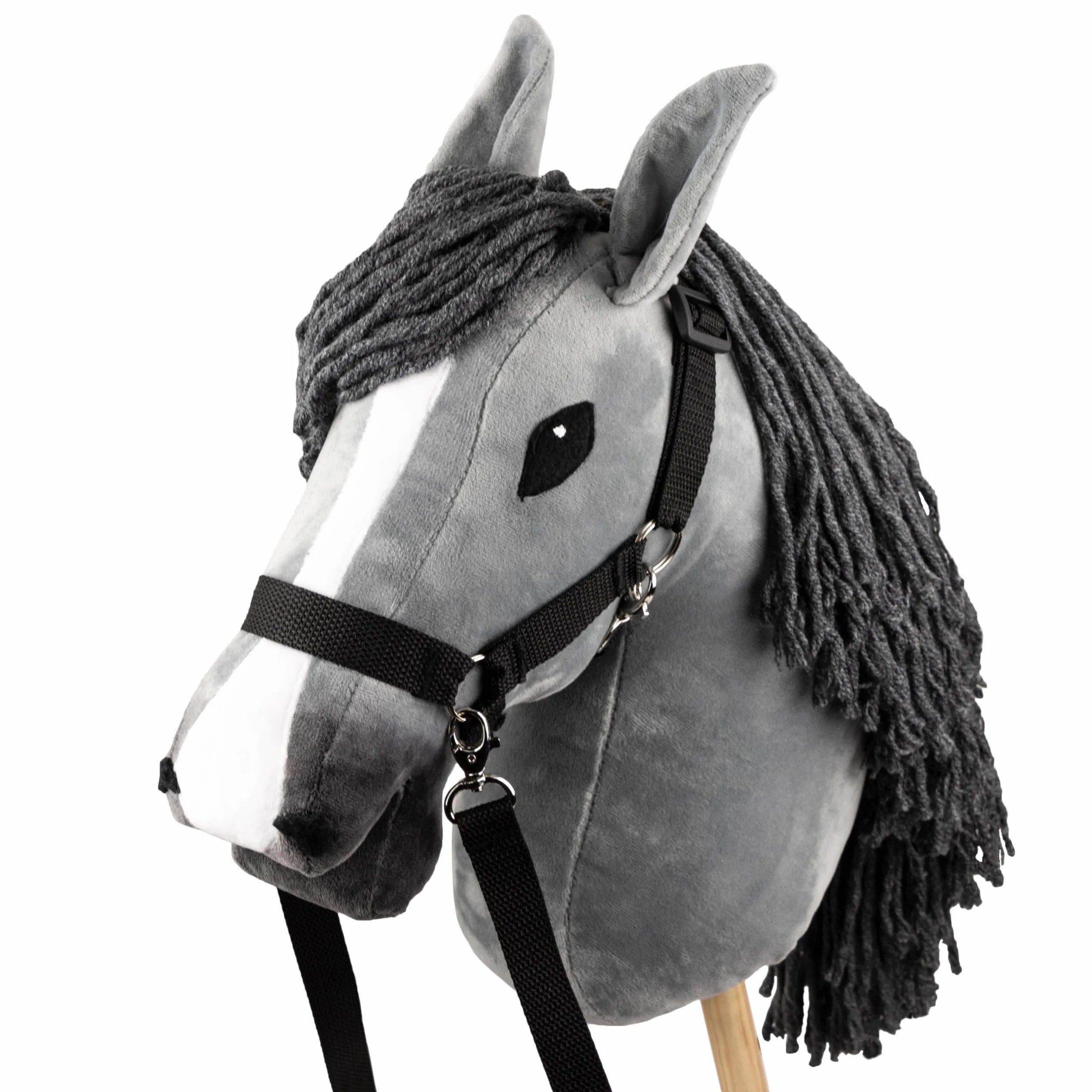 SKIPPI Hobby Horse, Szary Koń na Kiju, Konik na Patyku, Duży A3, Kantar i Wodze w Zestawie, Hobby Horsing, prezent dla Dziewczynki, dla Dziecka