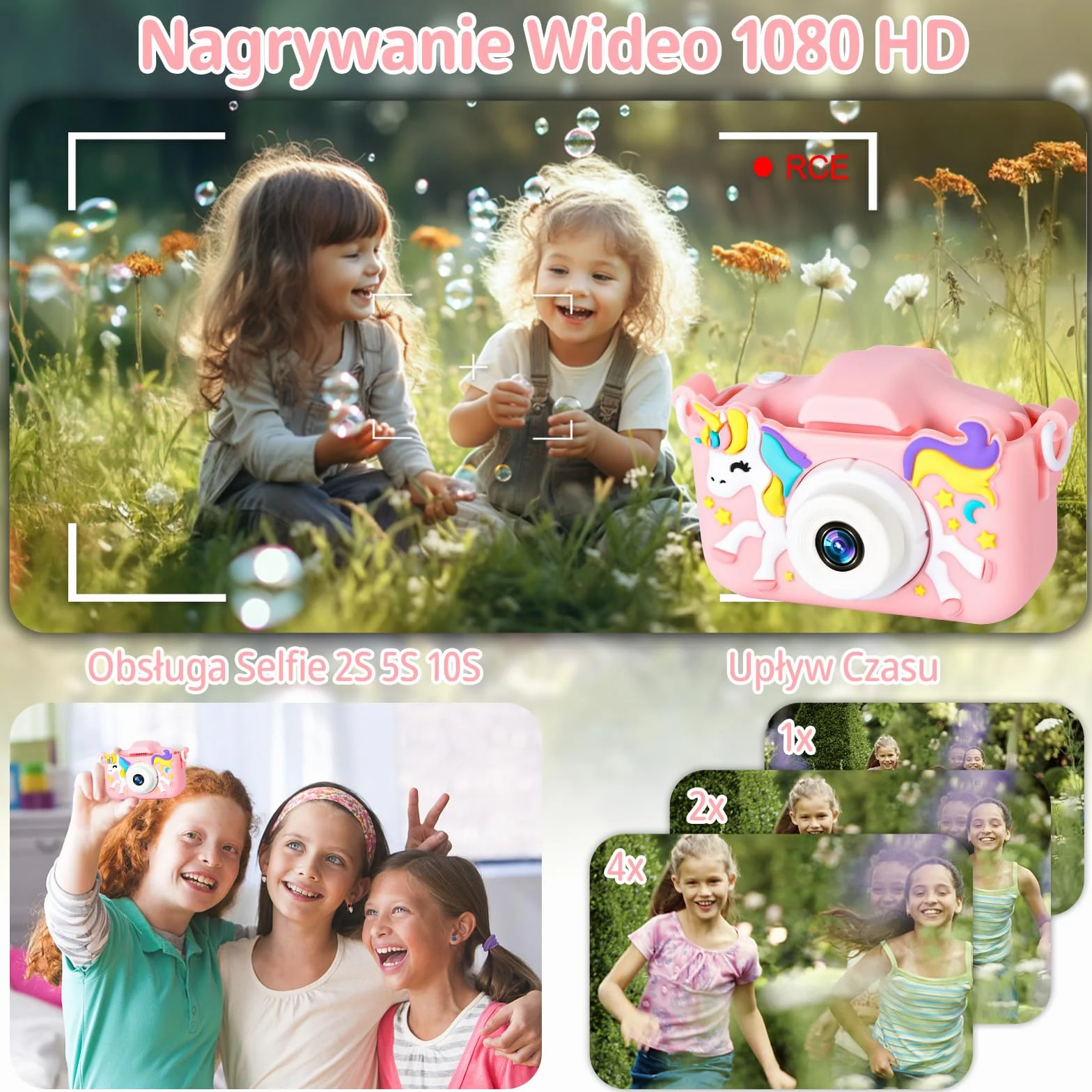 48-megapikselowy Aparat dla Dzieci, 2,0-calowy Ekran 1080P z Kartą SD, 32 GB Cyfrowy Aparat do Selfie dla Chłopców i Dziewczynek w wieku 2-12 lat, Zabawka na Prezent Urodzinowy (Różowy)