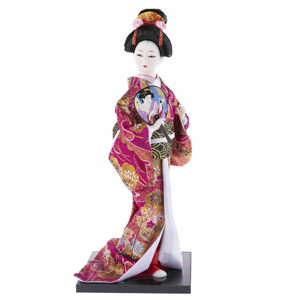 lachineuse - Japońska lalka kimono fuksja - tradycyjna azjatycka lalka 31 cm - japońska dekoracja salonu - figurka gejszy - rzemiosło - Home Deco Asia Japonia