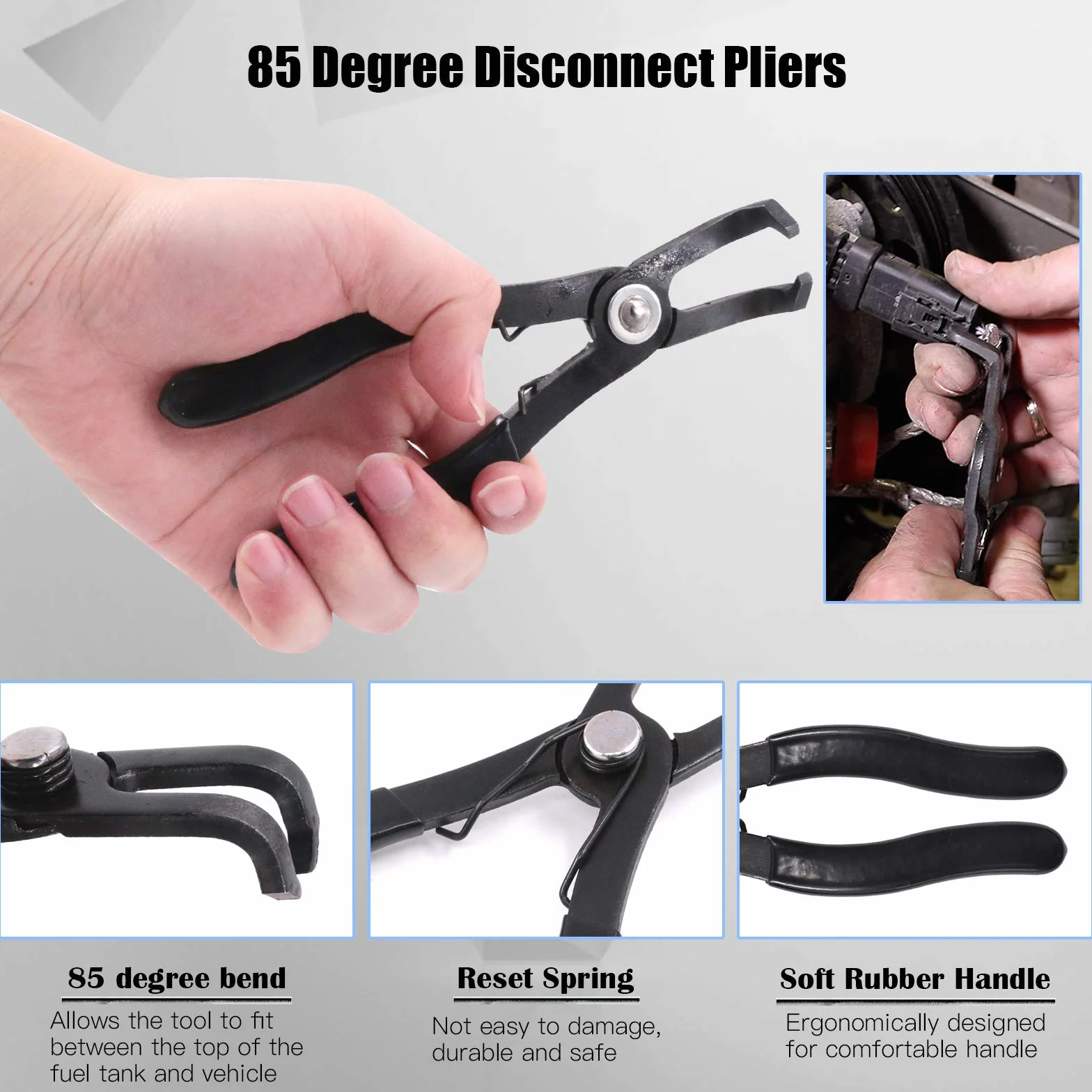 Glarks Zestaw 3 szt. Fuel Line Pliers Set 9 Inch Fuel Filter Caliper Pants Pipe Clamp Clip and 80 Degree Disconnect Pliers Set for Auto Maintenance