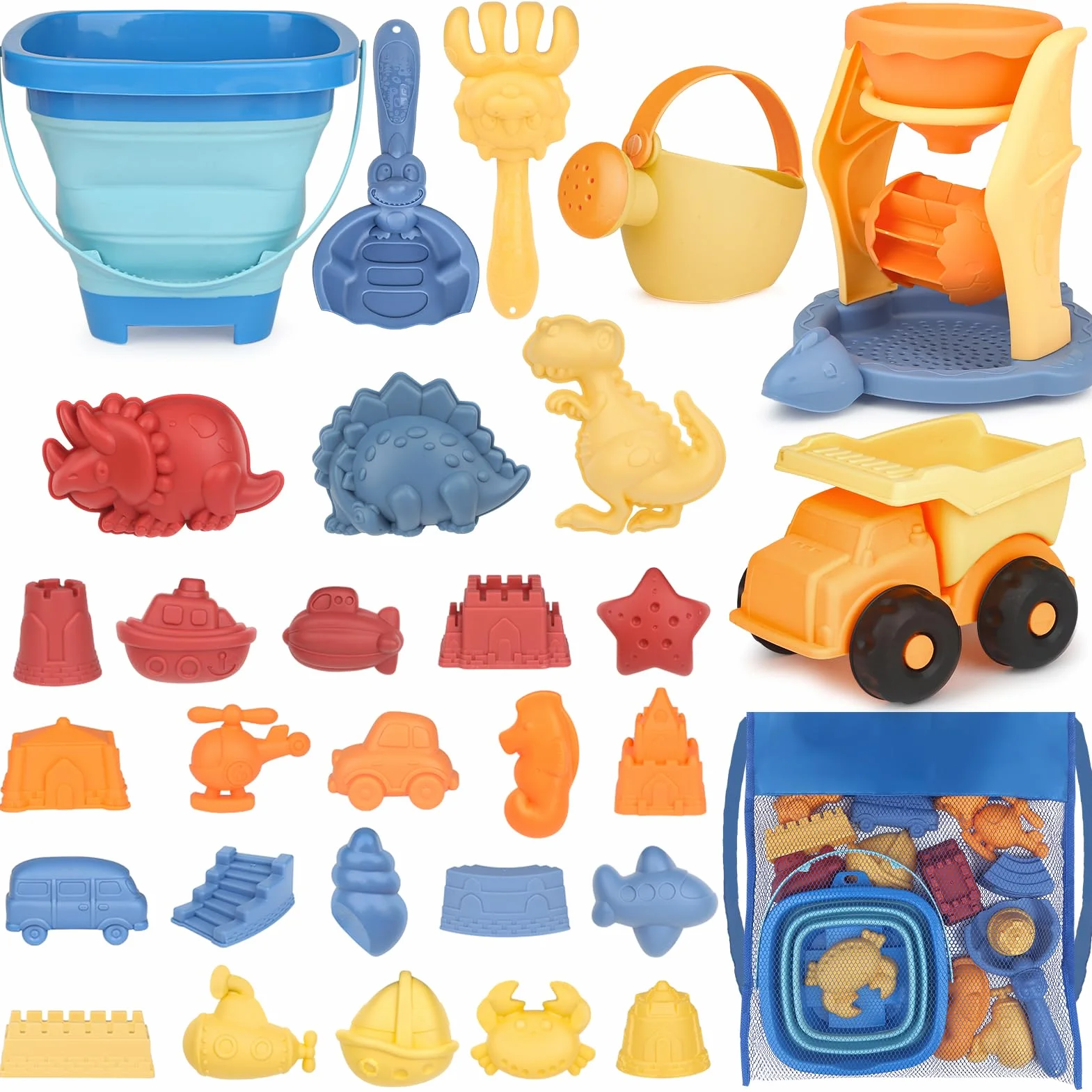 YIMORE Zabawka do piasku dla chłopców i dziewczynek, 30 sztuk piaskownicy, zabawka na plażę, z zestawem foremek do piasku, dla dzieci w wieku od 3, 4, 5 lat