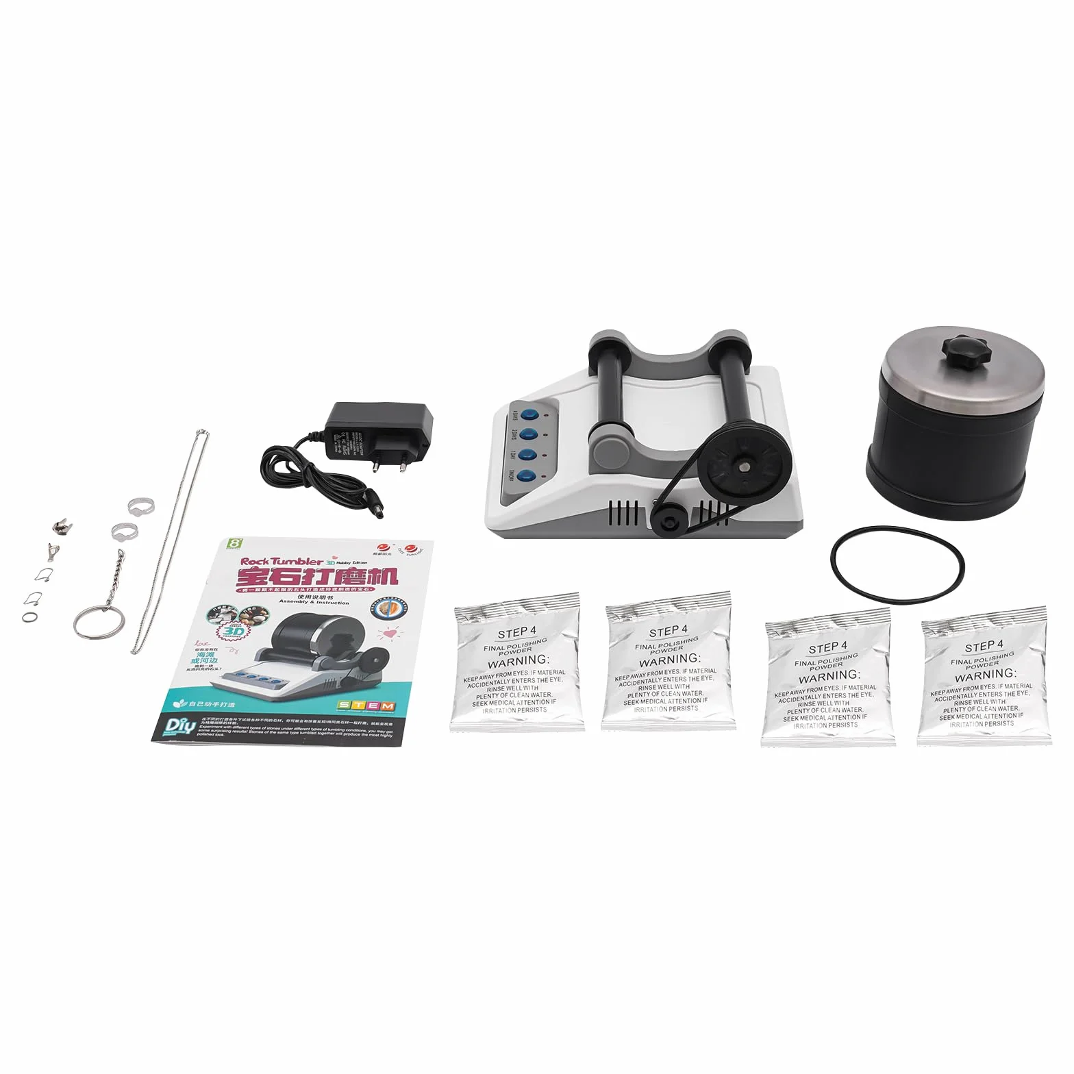 Rock Tumbler Kit, kompletny zestaw do polerowania kamienia, zestaw do polerowania kamienia z 7-dniowym timerem, maszyna do polerowania kamieni szlachetnych, kwarc różowy, maszyna do polerowania