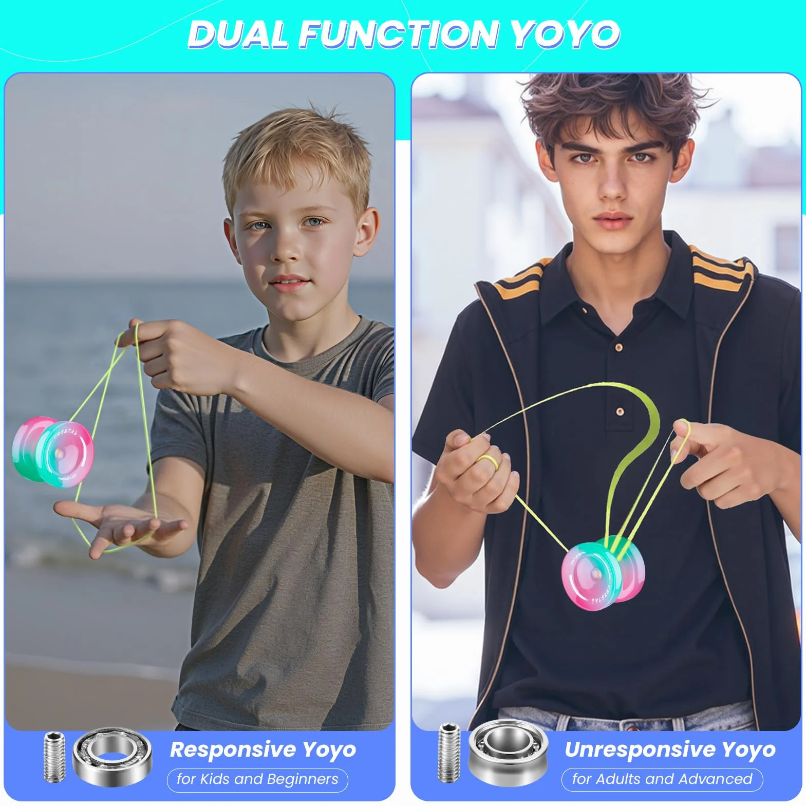 MAGICYOYO JoJo K2, Crystal Yoyo dla dzieci, Dual Purpose YoYo dla początkujących i profesjonalistów, responsywna/nieresponsywna sztuczka JoJo z 12 strunami, narzędzie do przechowywania i pudełko na