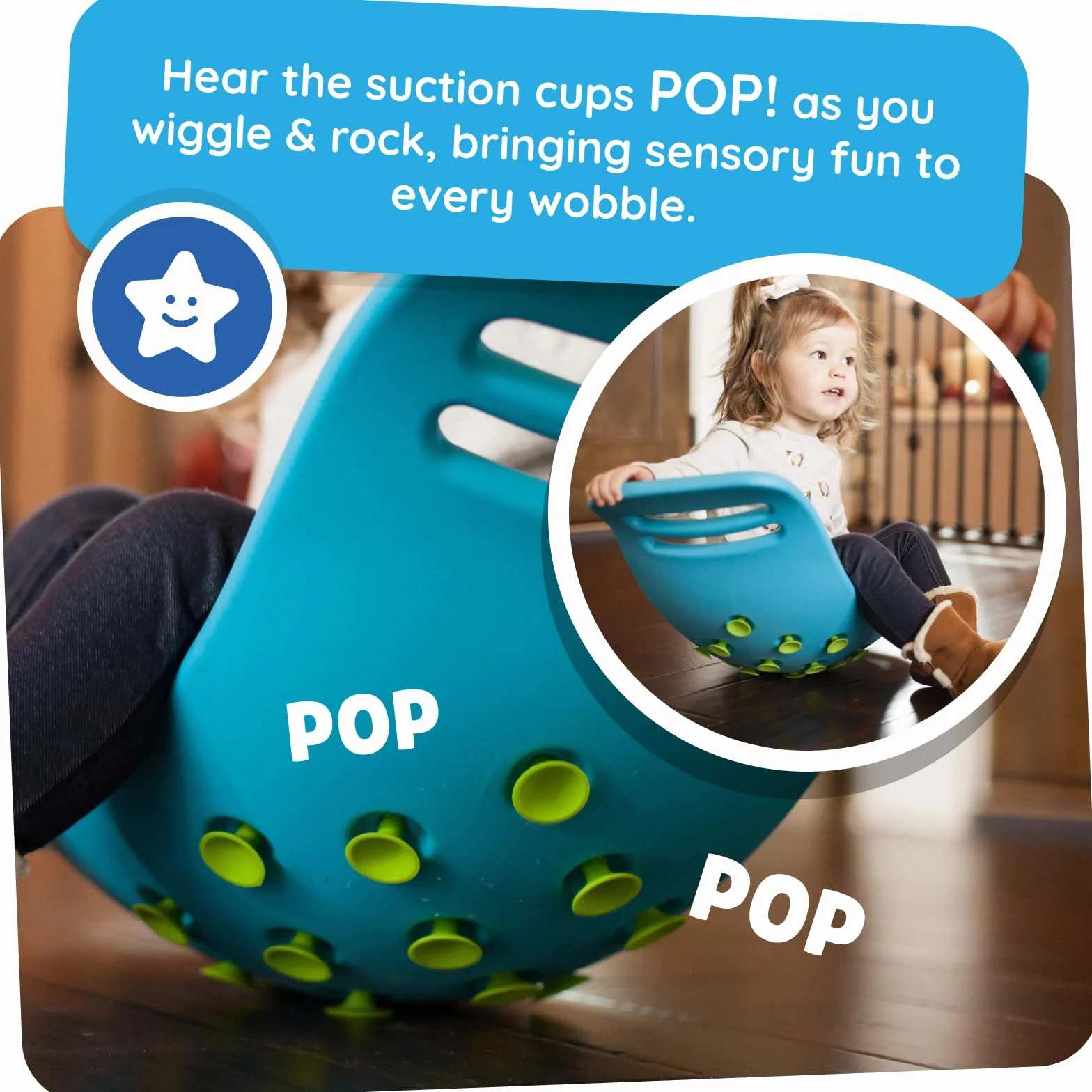 Fat Brain Toys Fat Brain Teeter Popper Blue, Wobble Balance Board, Tablica balansowa z wyskakującymi dźwiękami, zabawka przedszkolna dla dzieci, deska do skakania, rozwój umiejętności motorycznych brutto, tablica równoważąca dla dzieci w wieku 3 lat +