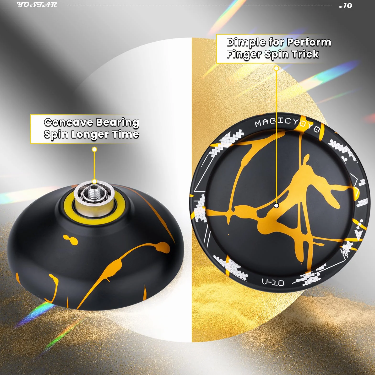 YOSTAR Profesjonalny JoJo z Bezczynnością - Metalowy Yoyo do Trików dla Dorosłych, V10 Sport, z 12 Sznurkami i Rękawicą