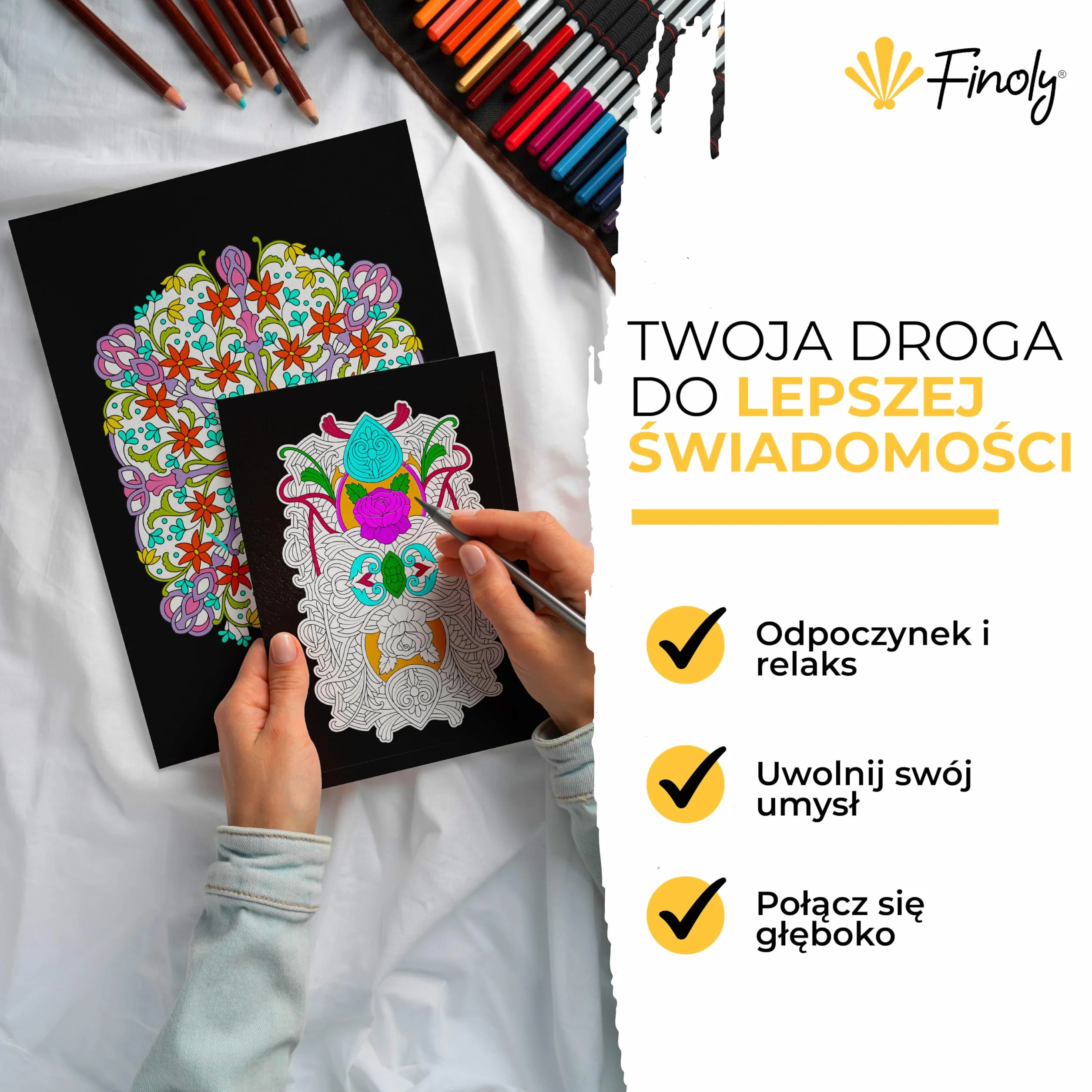 Finoly Mandala kolorowanka dla dorosłych, mandala kolorowanka dla dorosłych, 30 oryginalnych ilustracji, format A4, papier premium, oprawa spiralna, VOL 2 (noc)