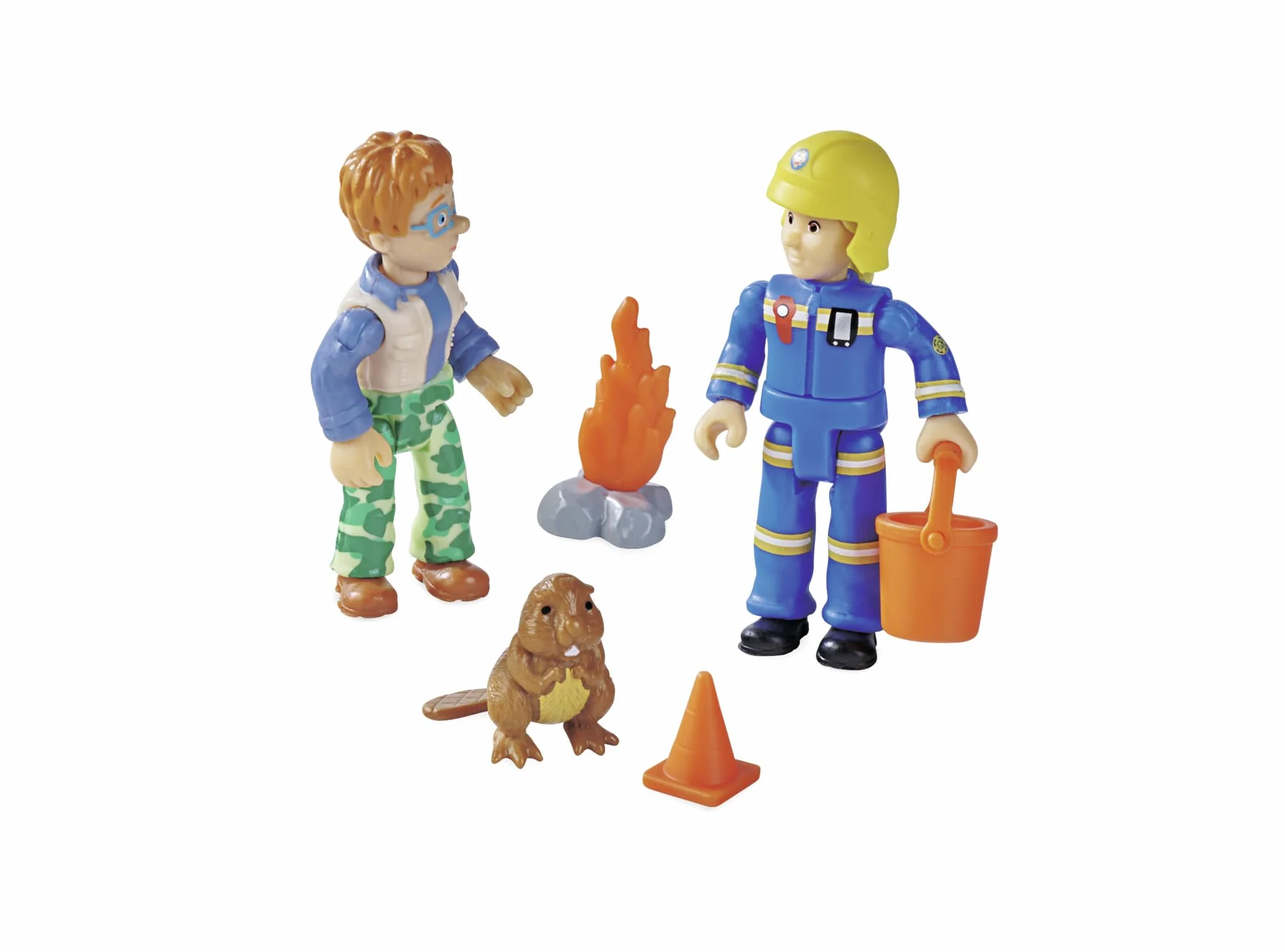 Strażak Sam, figurki podwójne opakowanie V, 4 asortymenty, z nowymi mundurami, każda z 2 figurkami, 1 zwierzę i akcesoria, ruchome, 7,5 cm, od 3 lat