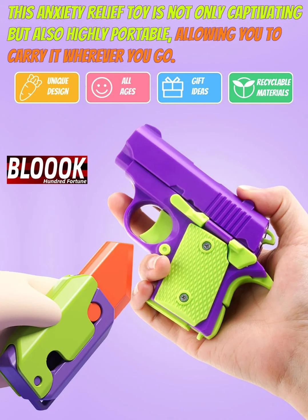 Fidget Toy Gun, 1911 Stress Shot Toy Gun Set for Adults & Kids, 3D Printed Peace Pistol Magnetic Fidget Slider Toy Anxiety Relief Items Pack, 8 PCS