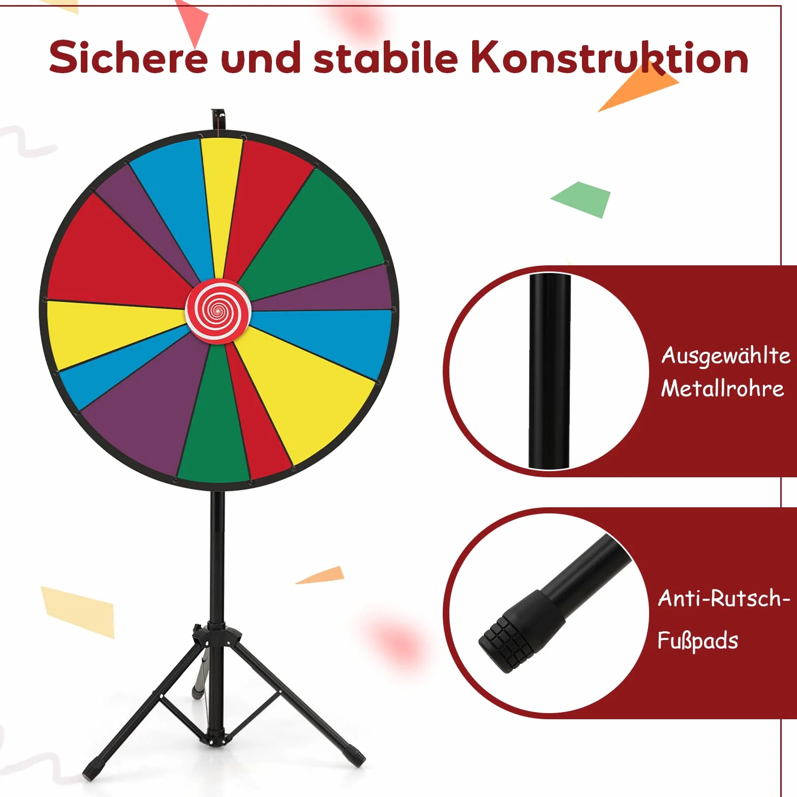 COSTWAY Koło szczęścia do obracania, koło obrotowe z regulacją wysokości, w zestawie gumka do ścierania i pisak, Lucky Wheel nieregularne na imprezę, loterię i gry słowne