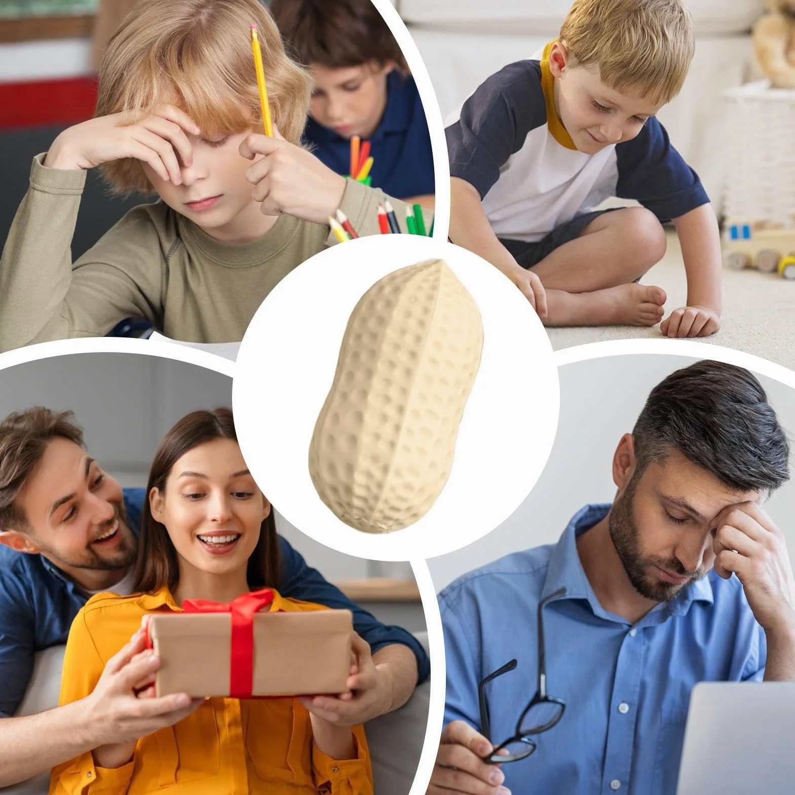 Fidget Toy - realistyczna gniotka z orzeszków ziemnych, uroczy ziemny przedmiot do zabawy sensorycznej o miękkiej, elastycznej fakturze, funkcja komfortowego nacisku dłoni o powolnym odbijaniu, idealn