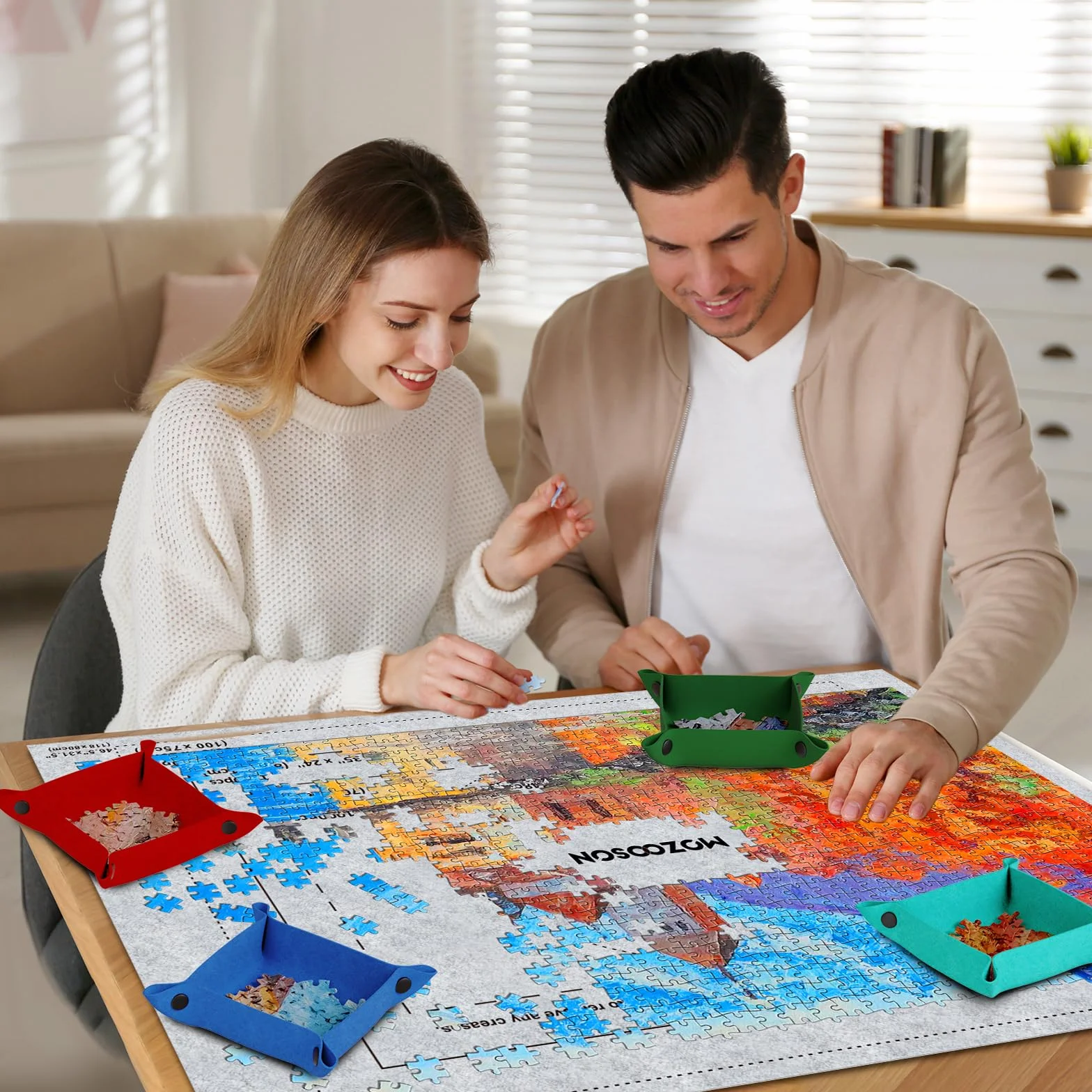 MOZOOSON Mata do układania, przenośna mata do puzzli, mata do puzzli, dla dorosłych, 1000, 1500 sztuk z pompką (szara)