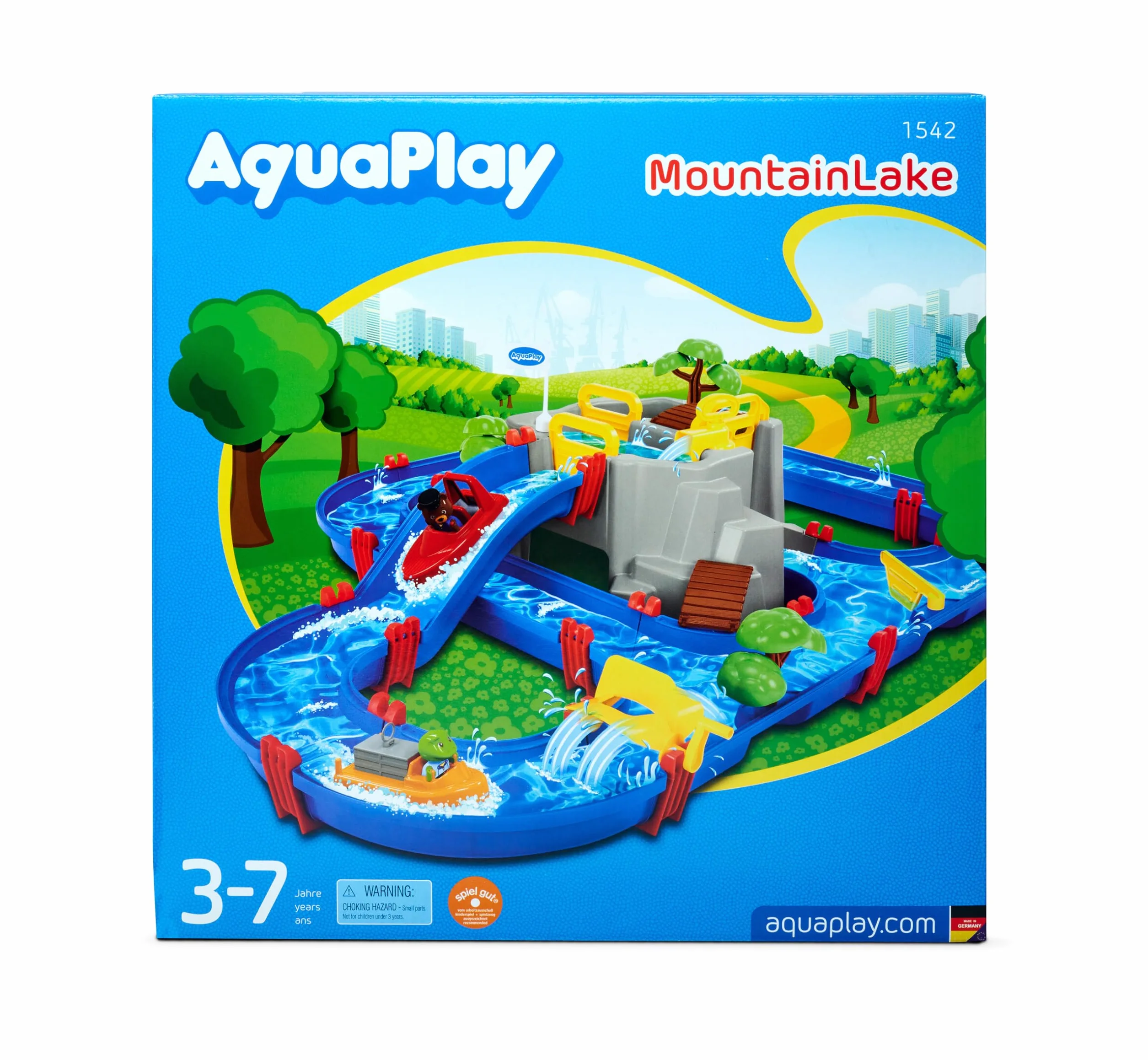 AquaPlay 8700001542 Edukacyjny Tor wodny Góra z wodospadem, zjeżdżalnia, figurki, łódki, kontener, Przenośny Zestaw, zabawka wodna outdoor do użytku na zewnątrz dla Dzieci w wieku od 3 lat